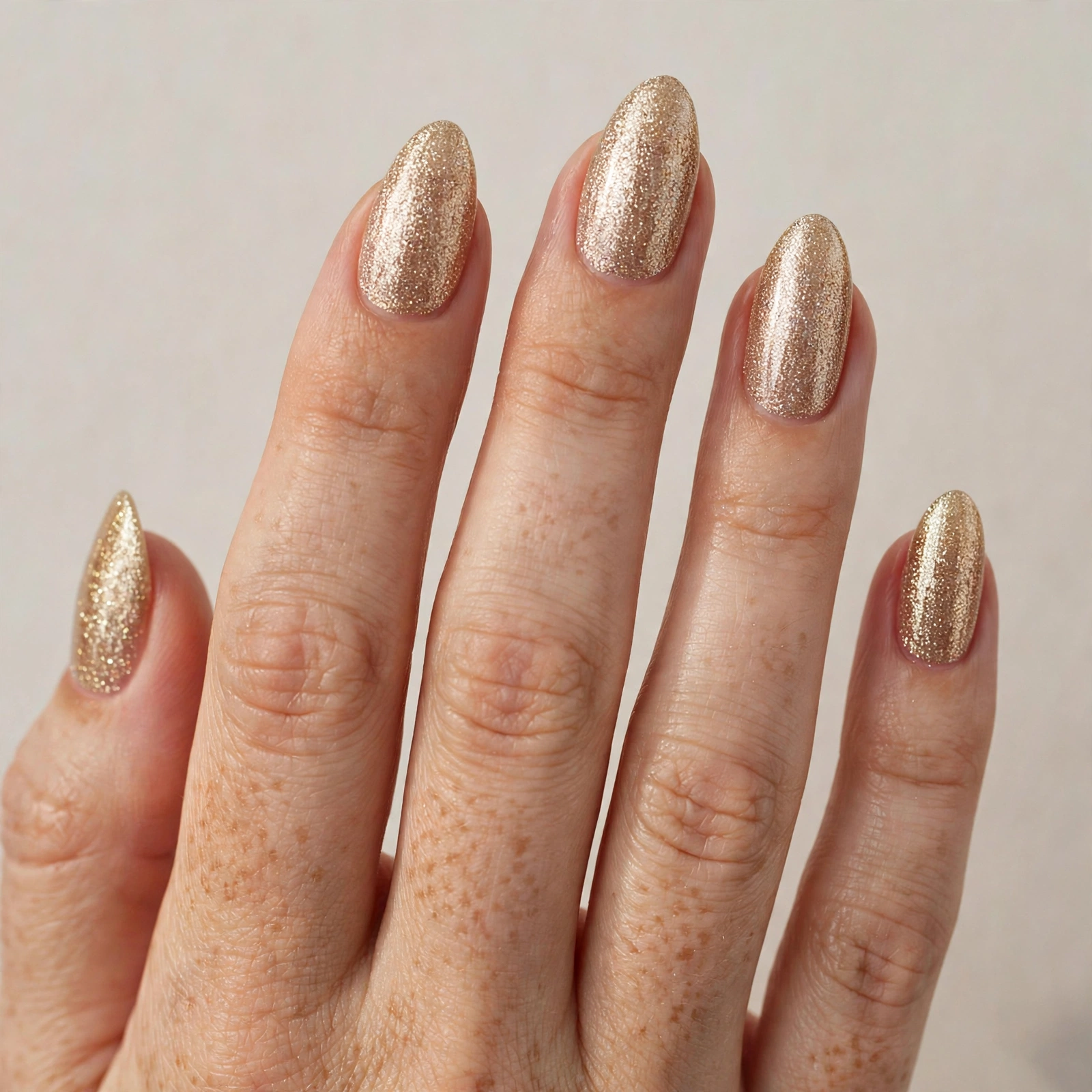 Champagne gold glitter full set press-on nails for Christmas