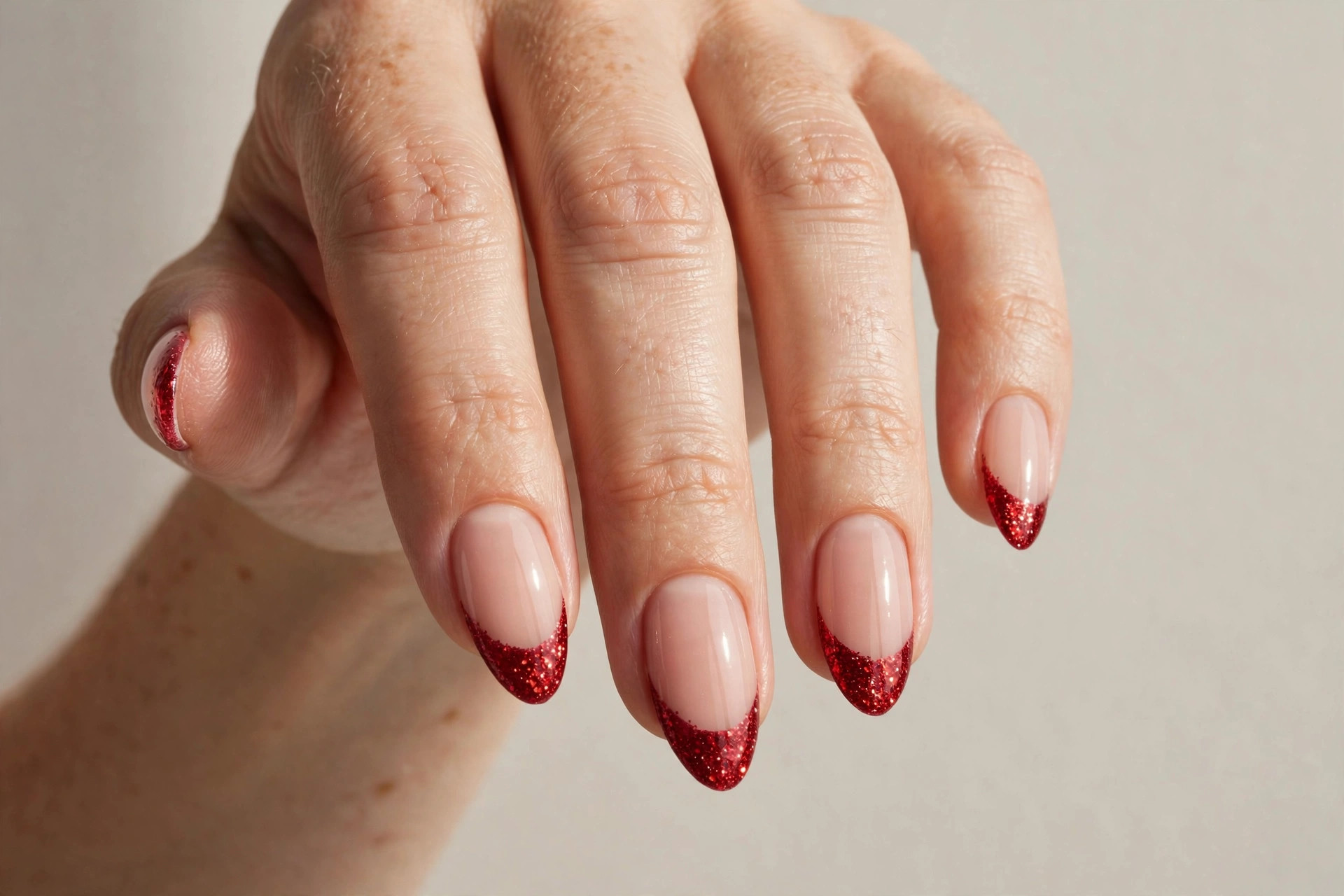 Red glitter French tip Christmas nails