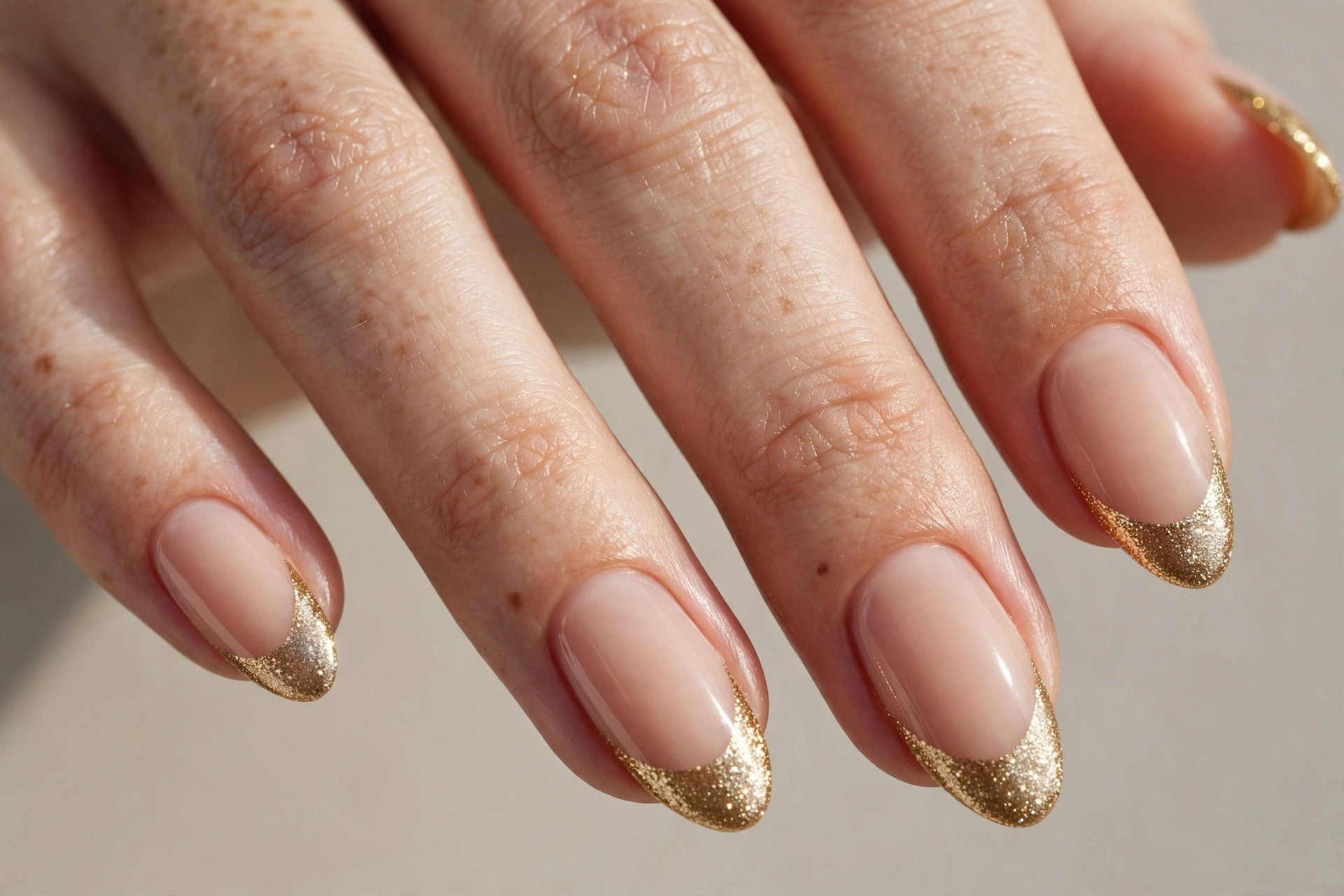 Gold glitter French tip Christmas nails