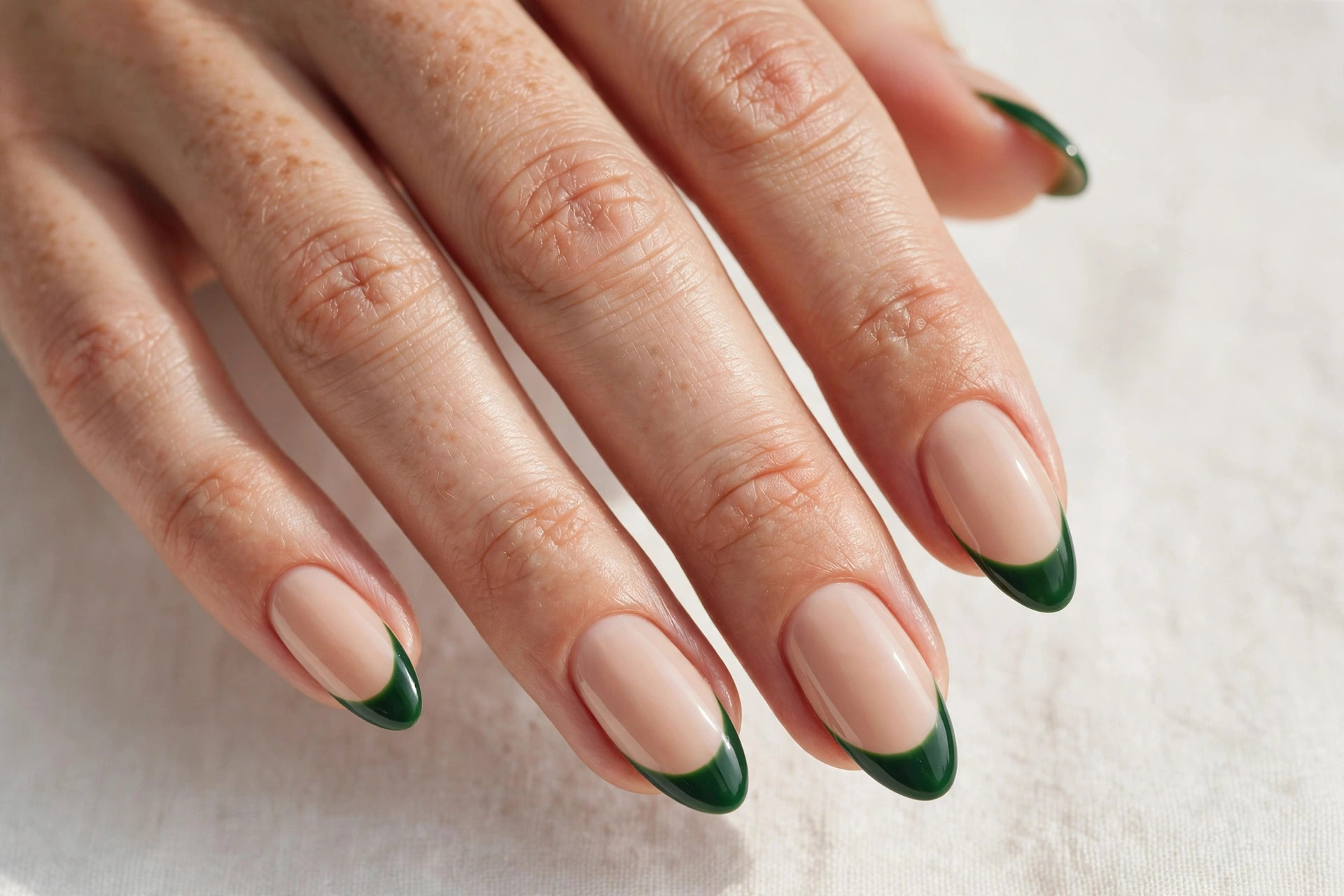 Evergreen green French tip Christmas nails