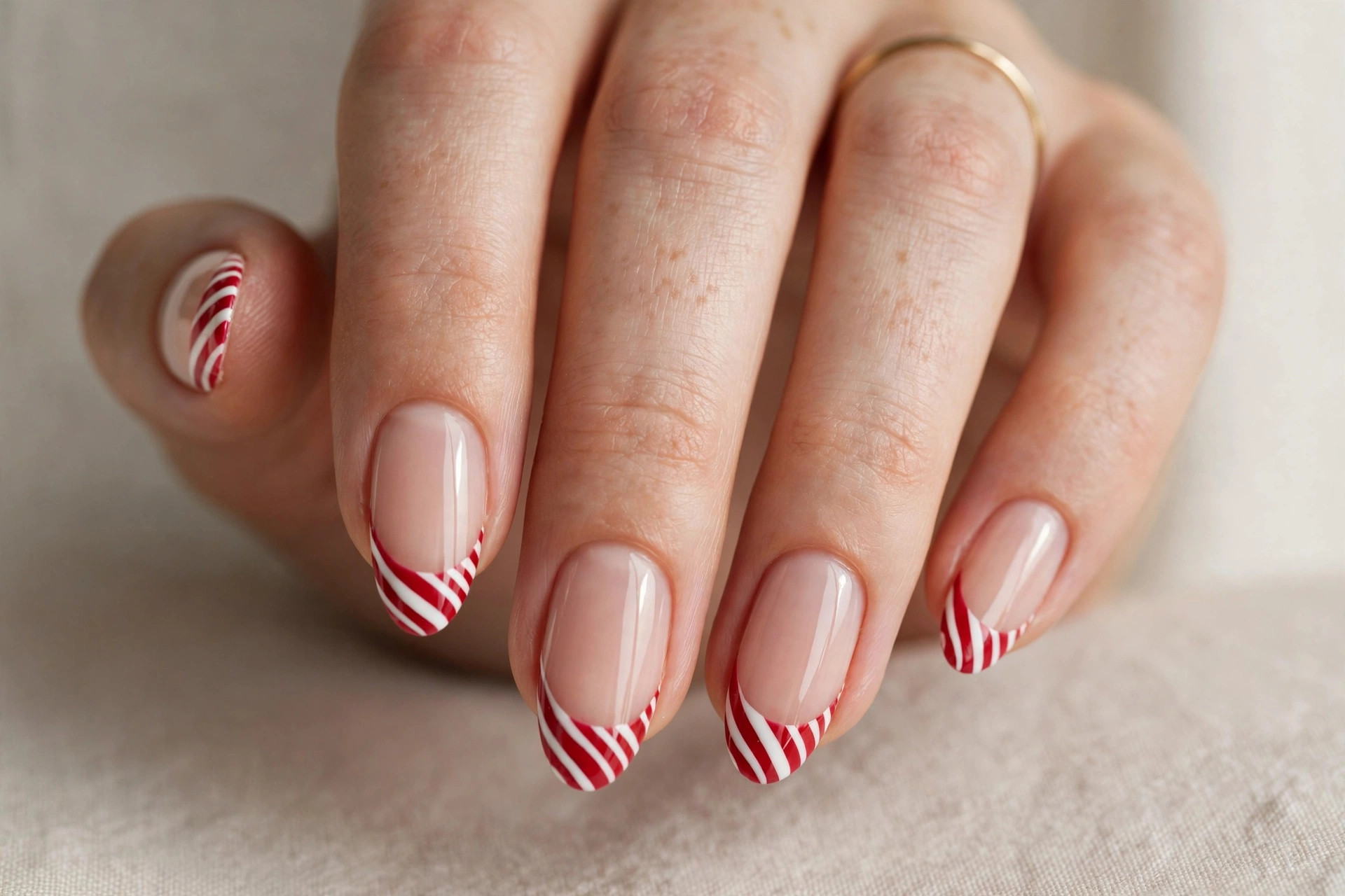Candy cane striped French tip Christmas nails