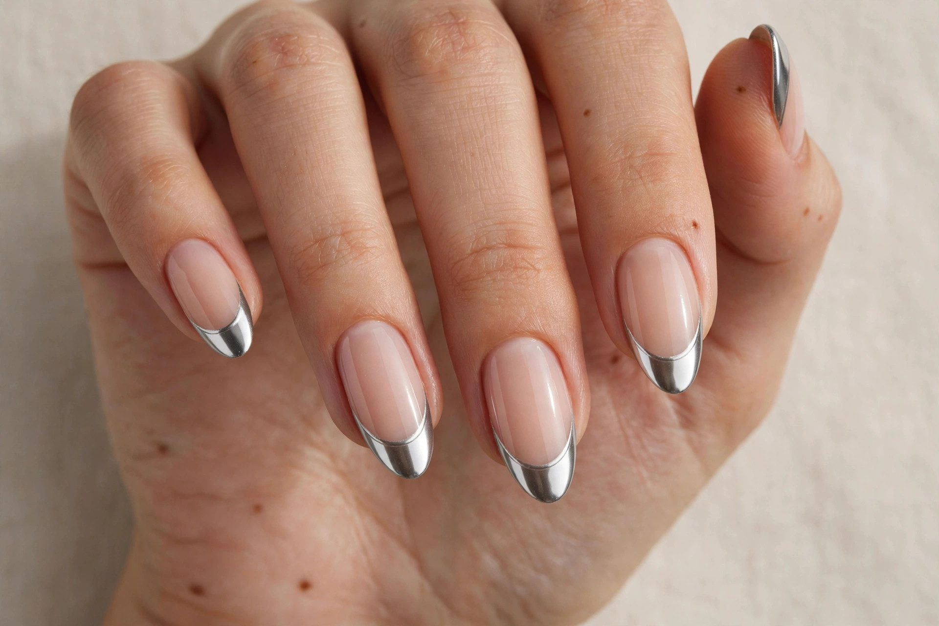 Silver chrome French tip Christmas nails