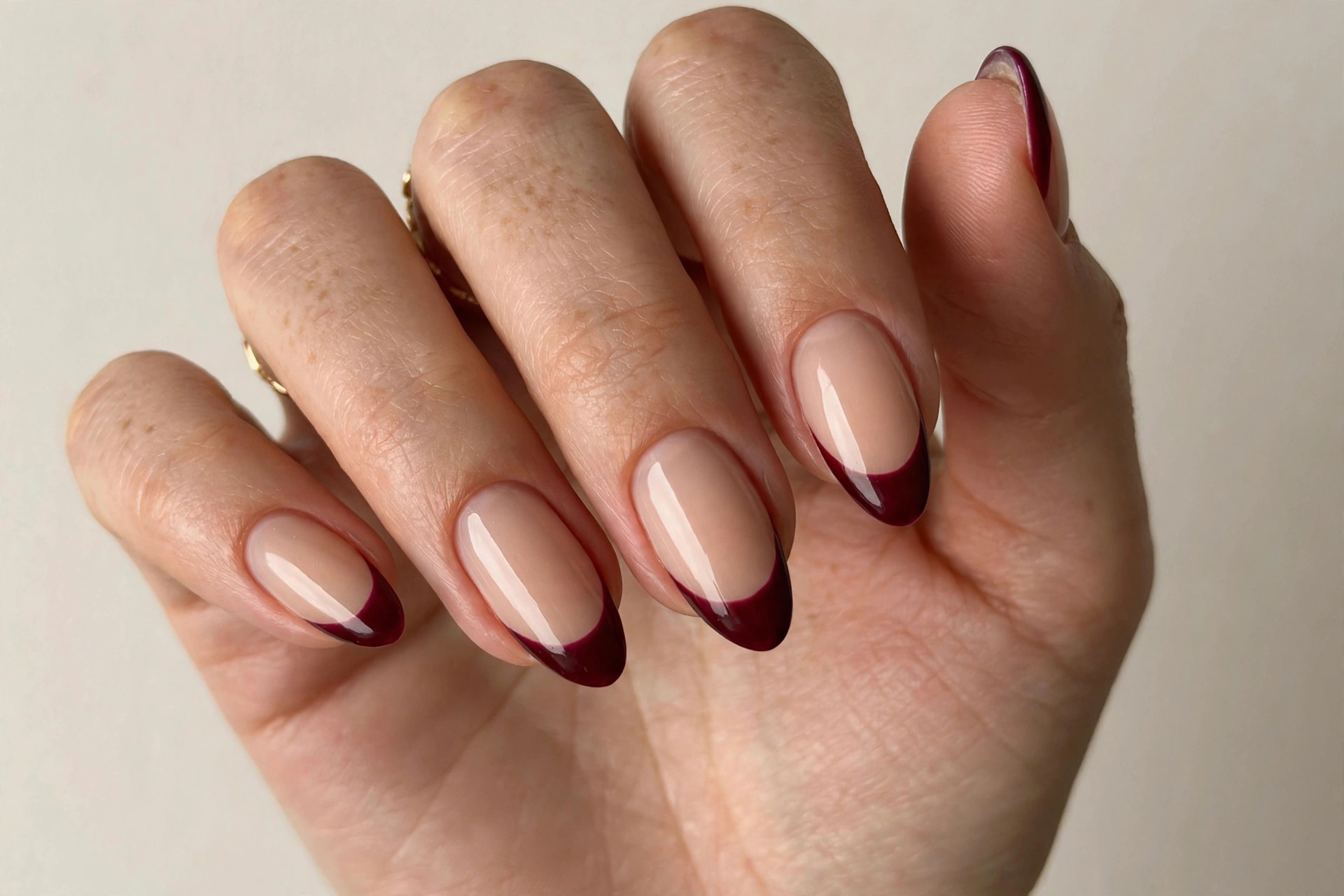Burgundy wine red French tip Christmas nails