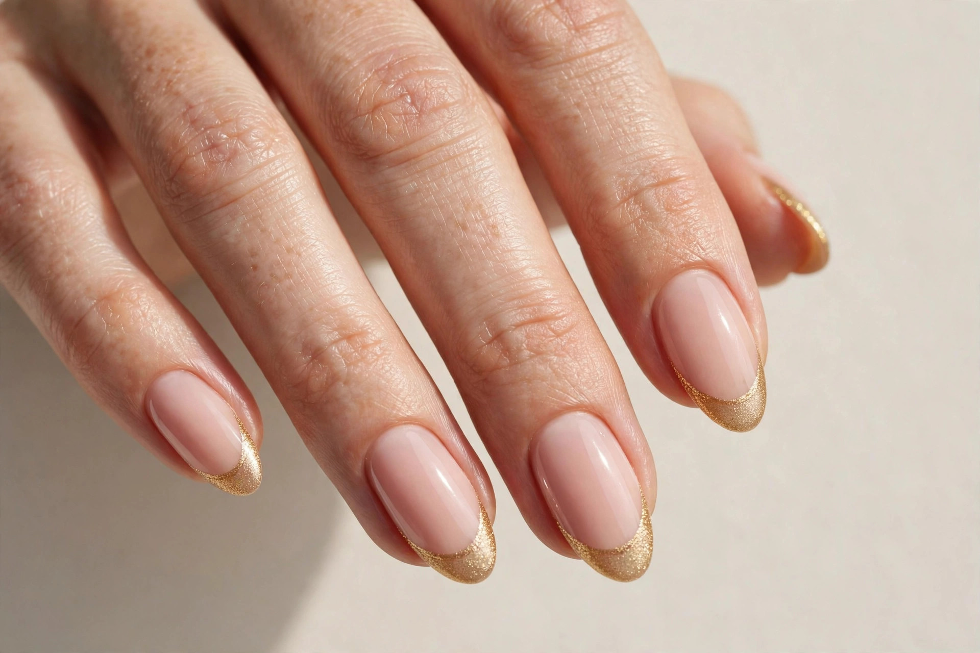 Champagne gold shimmer French tip Christmas nails