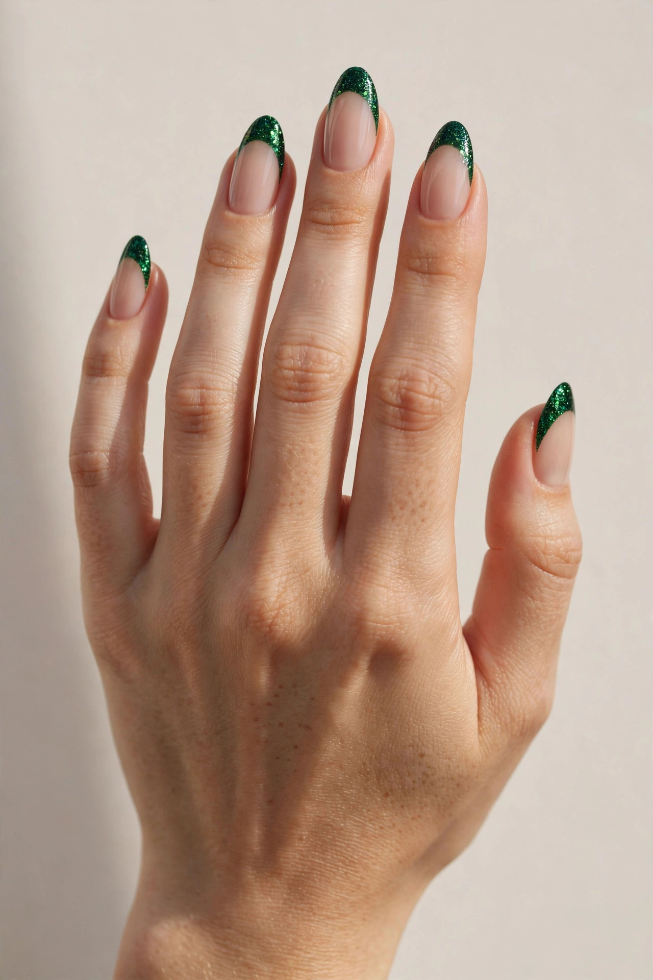 Deep emerald green glitter French tip Christmas nails