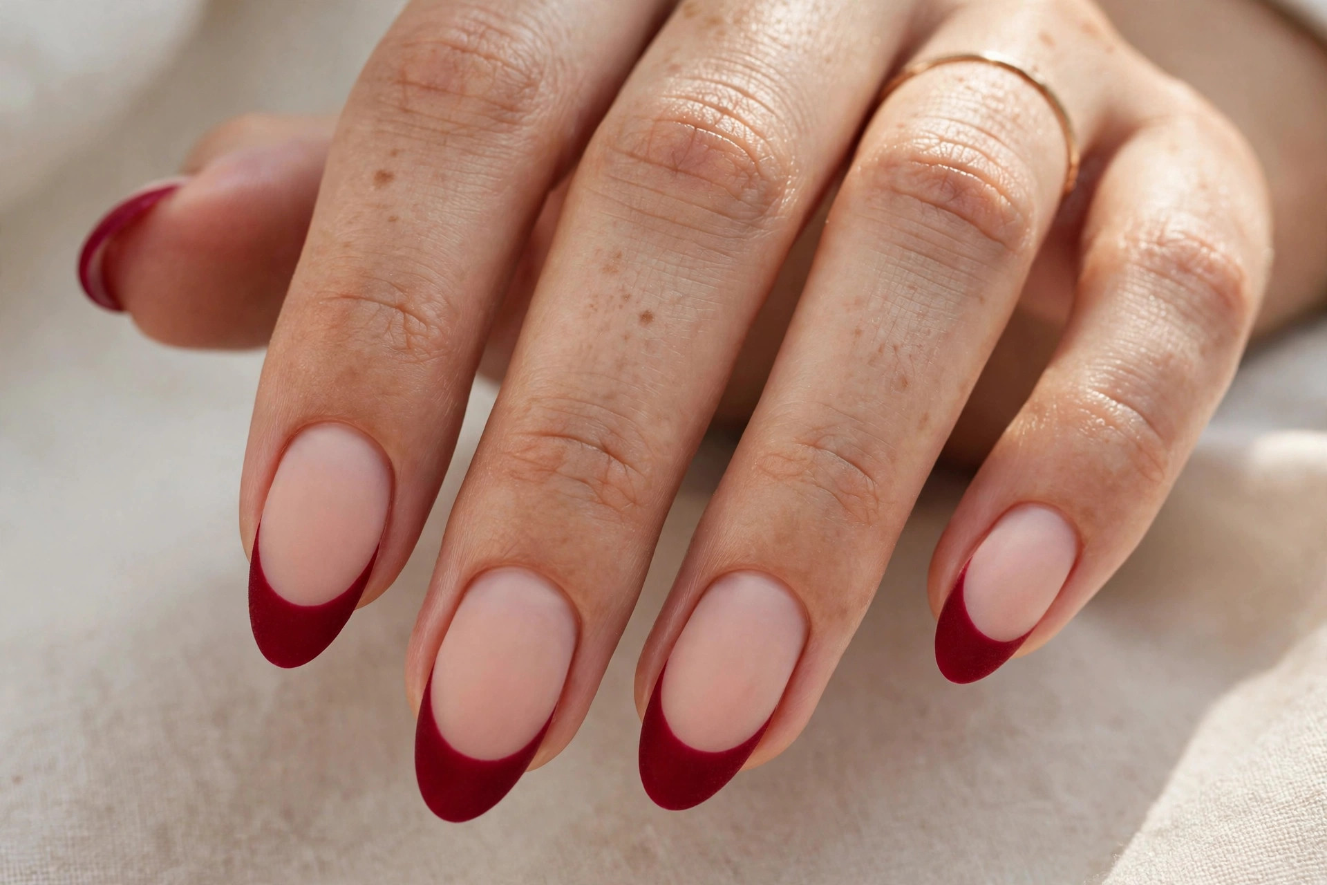 Velvet matte red French tip Christmas nails