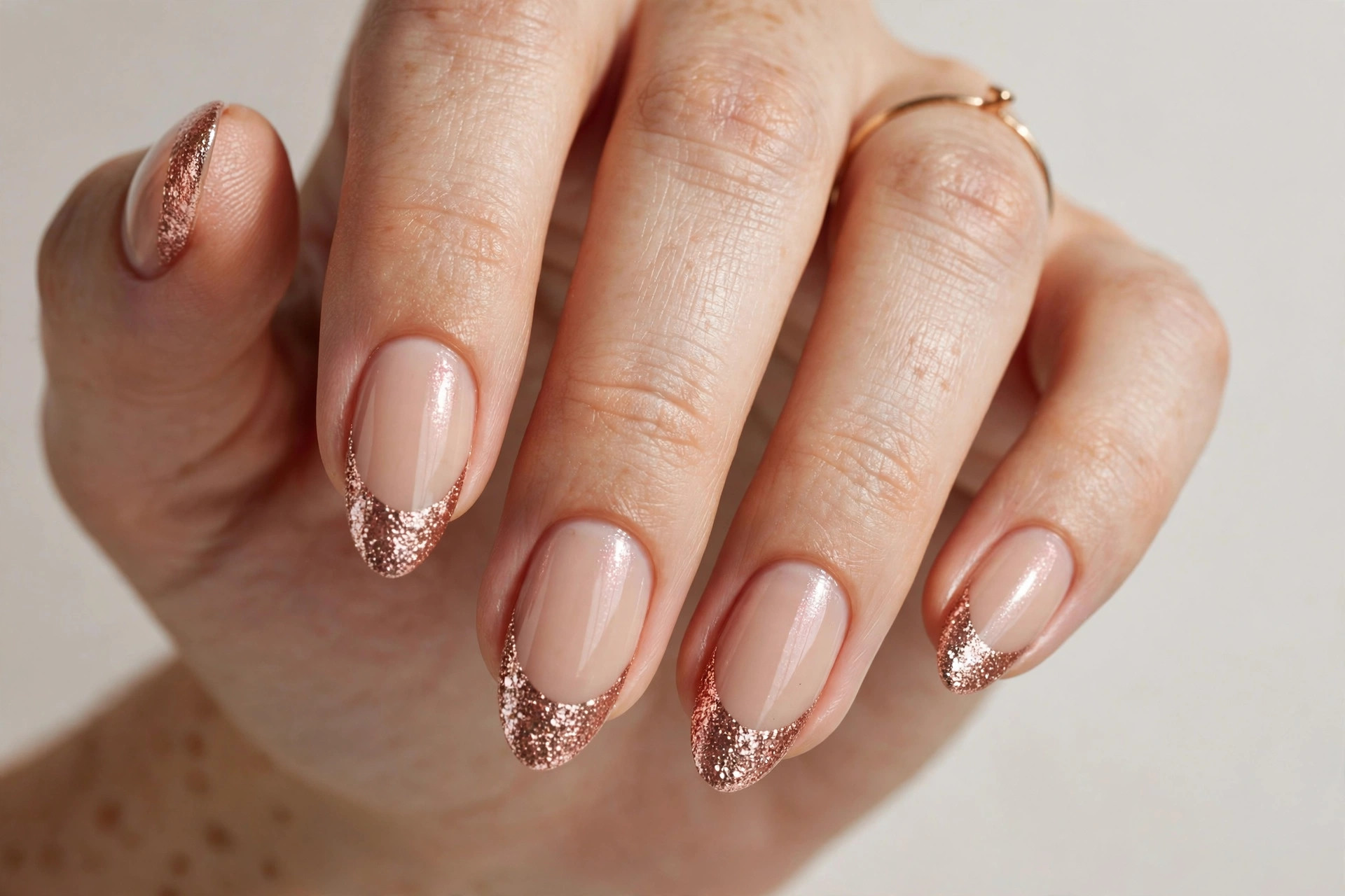 Rose gold glitter French tip Christmas nails