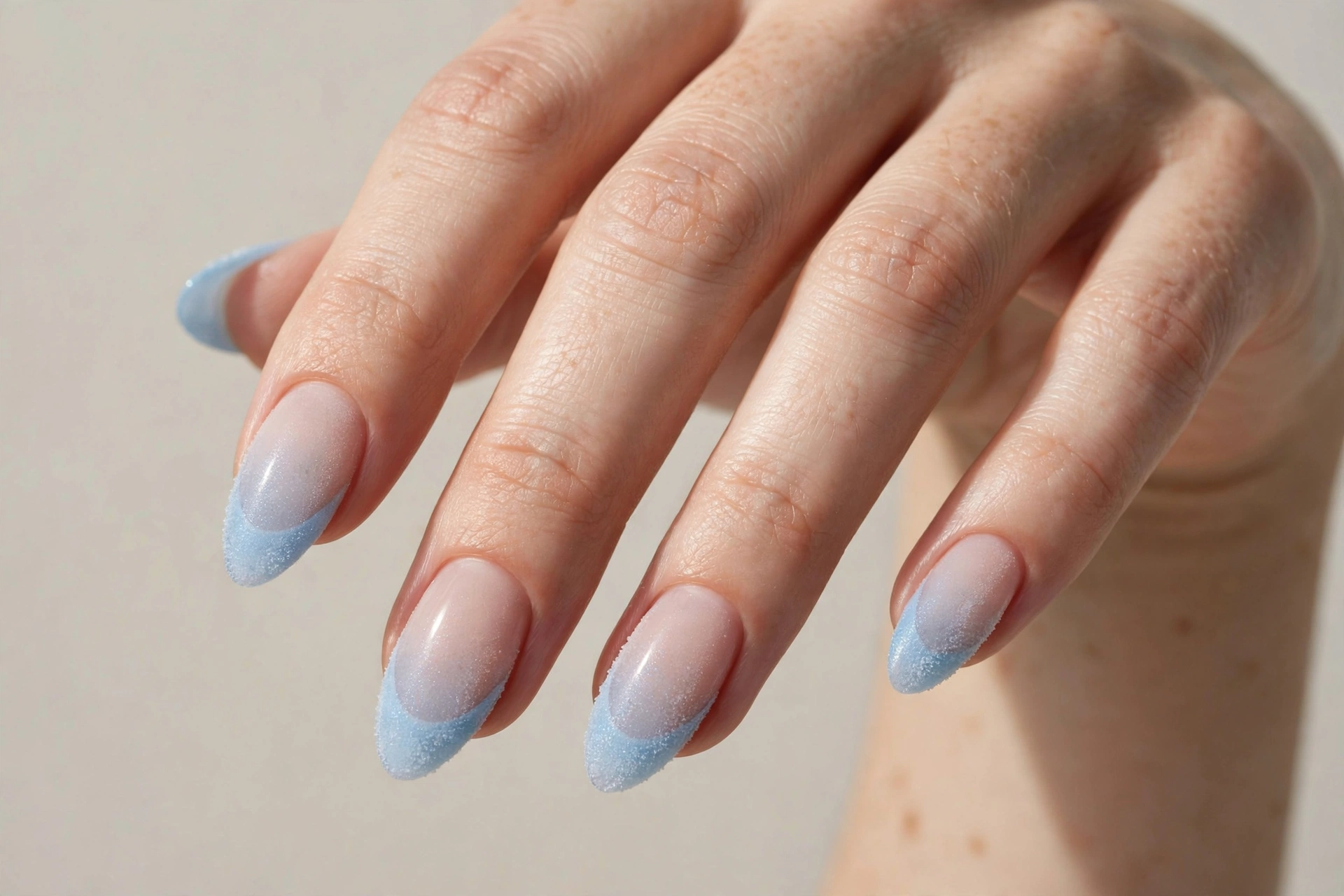 Frosted icy blue French tip Christmas nail art