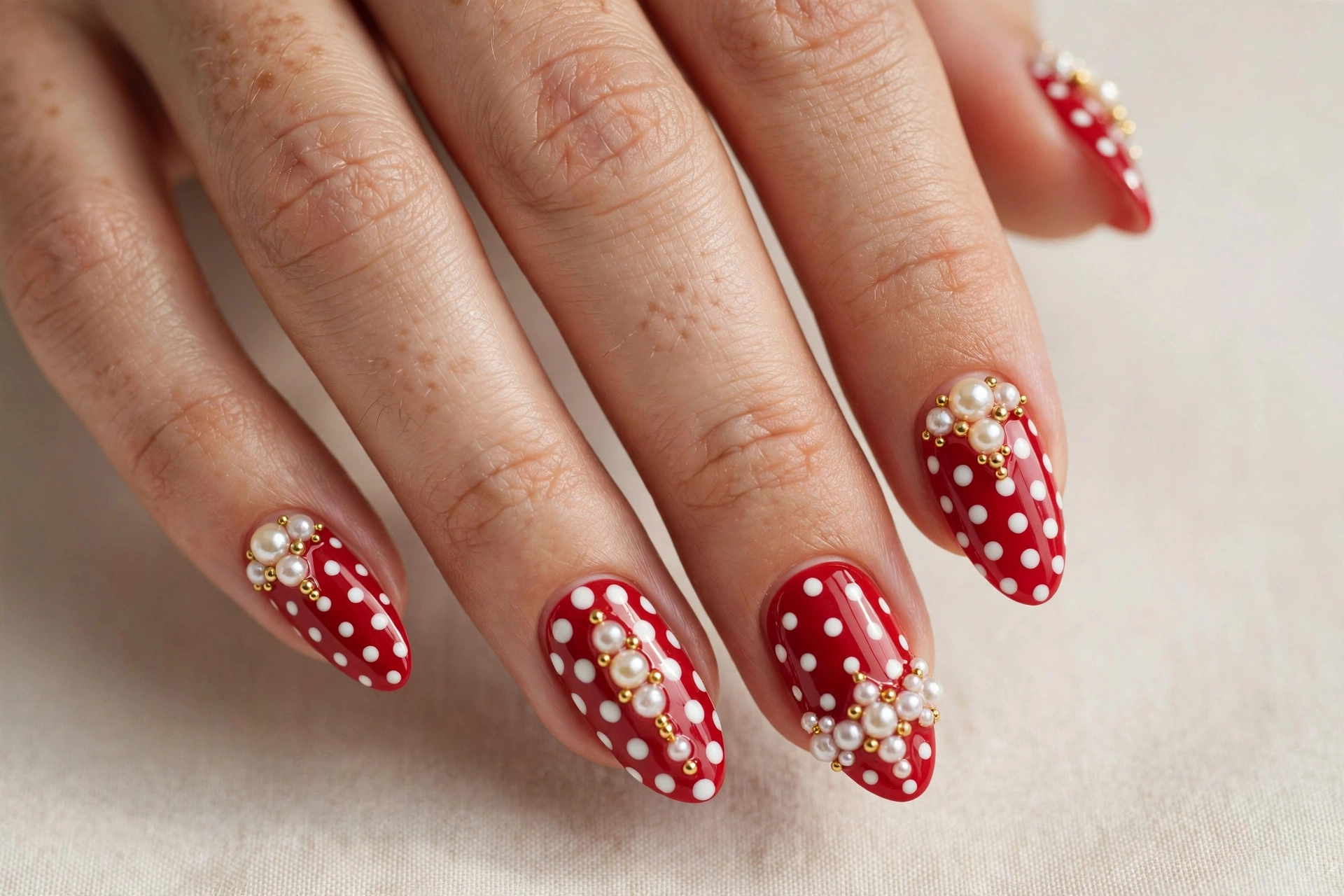 Red and white ornament dot Christmas nail art