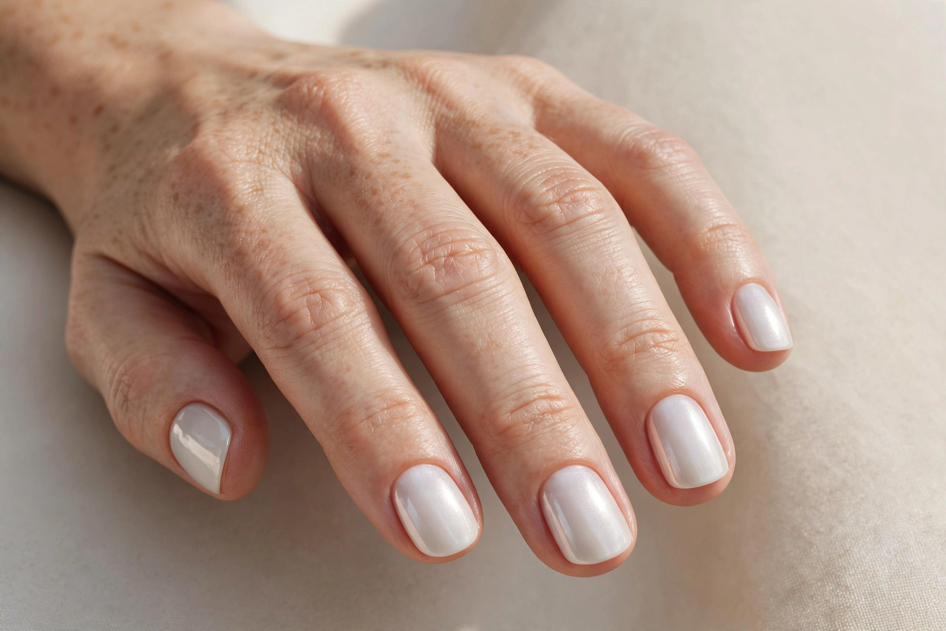 Short nails with milky white chrome manicure