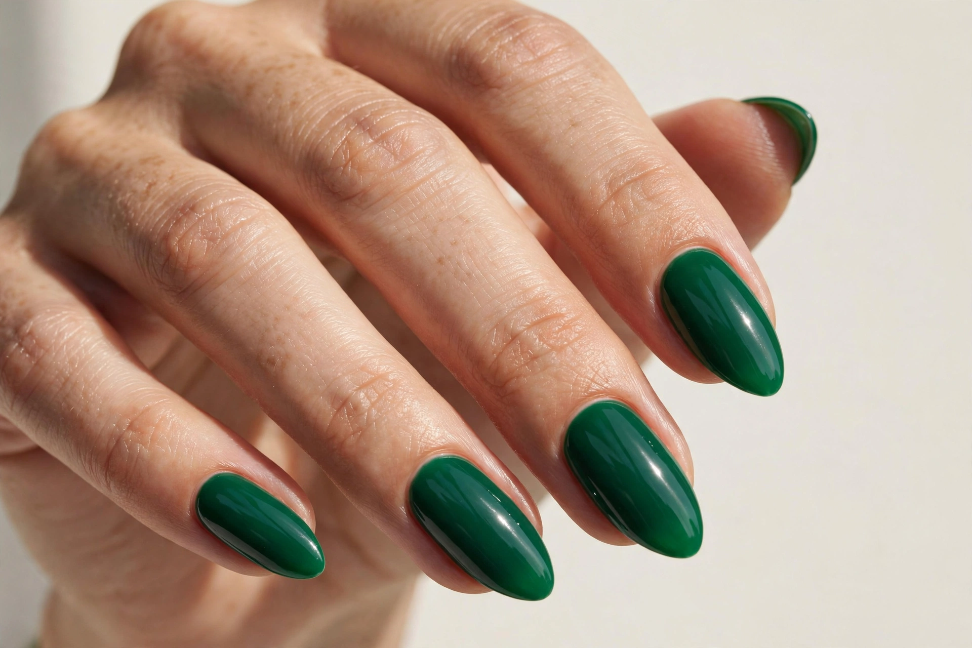 Emerald green solid manicure with rich jewel tone color