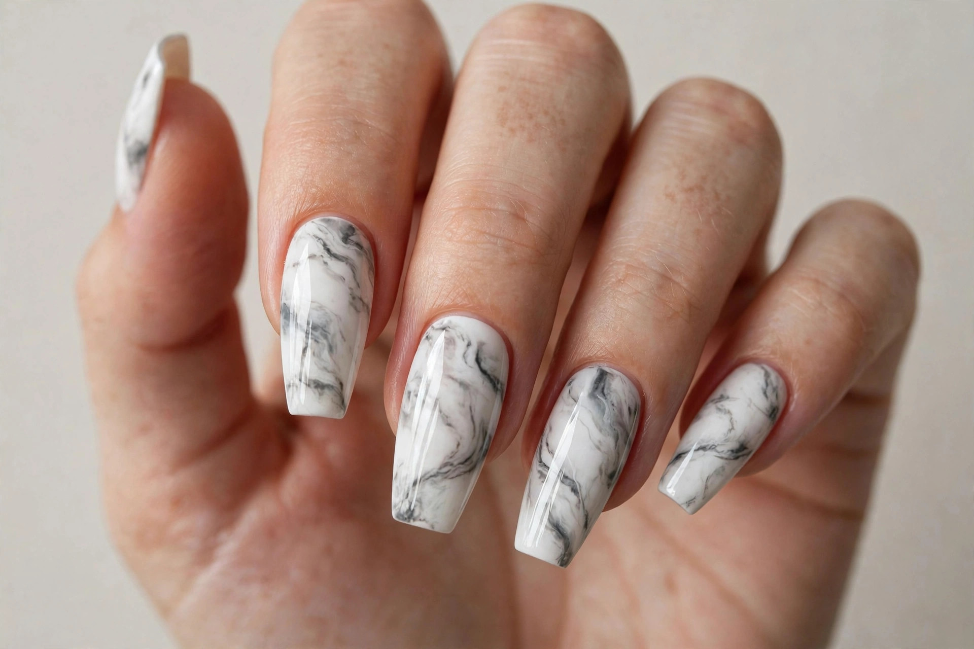 White marble coffin nails with gray veining