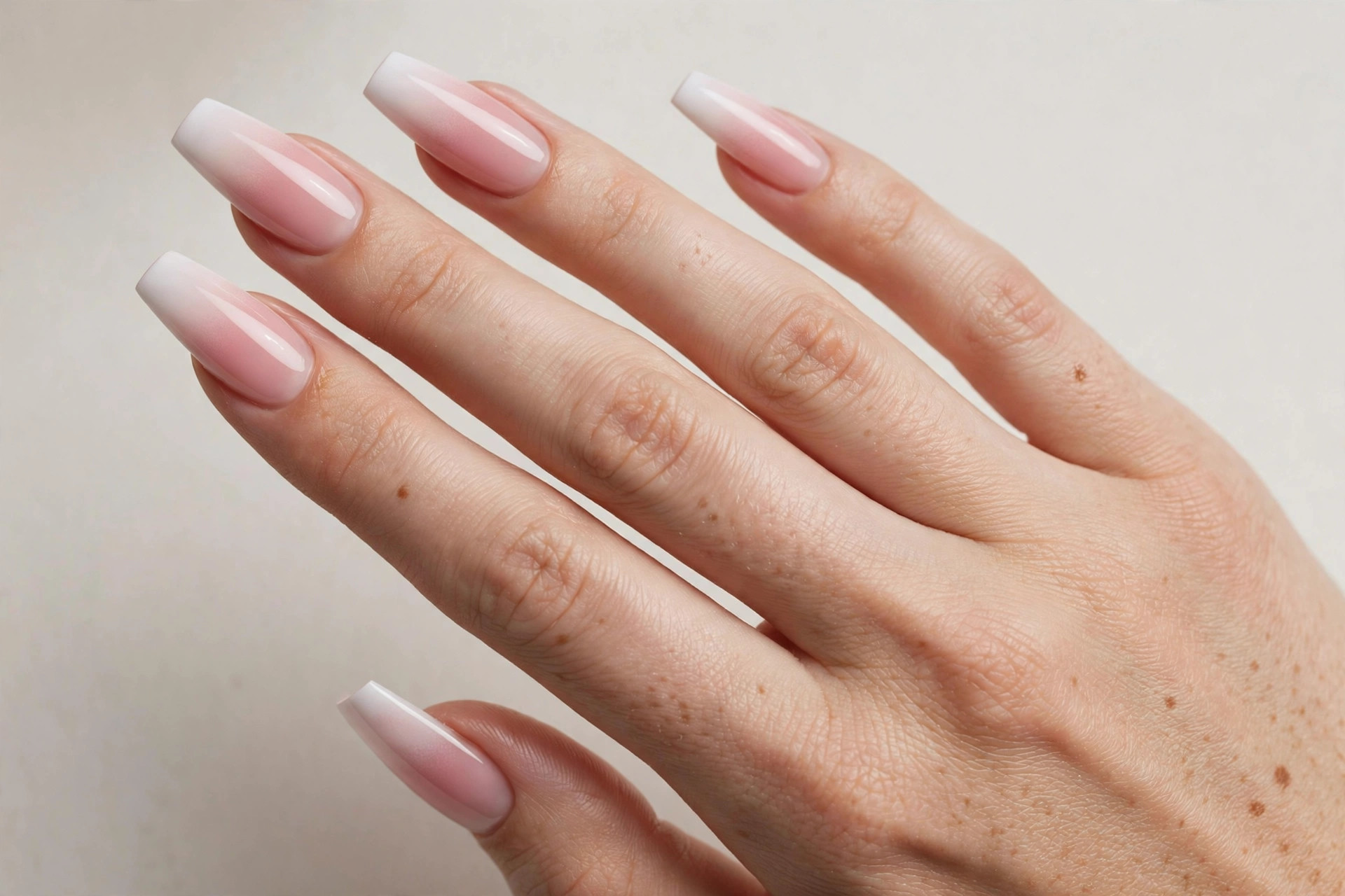 Pink and white baby boomer ombre coffin nails