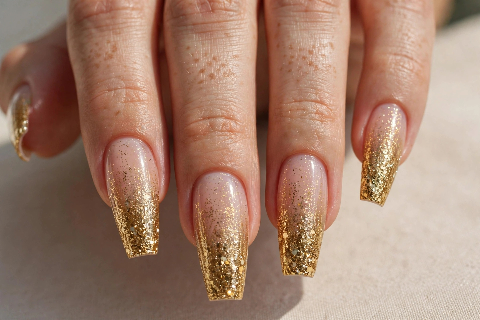 Gold glitter ombre coffin nails
