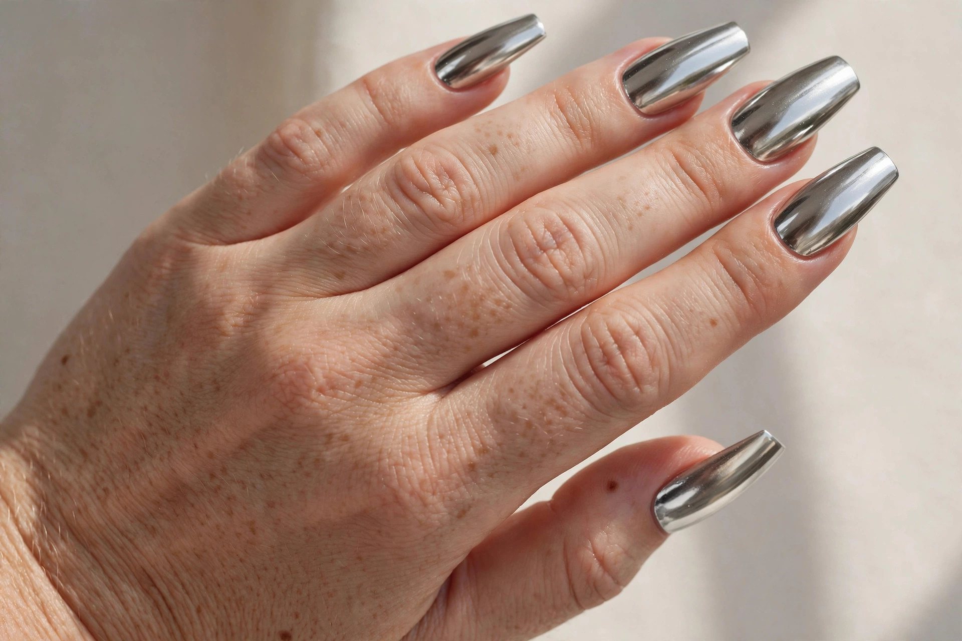 Silver mirror chrome coffin nails