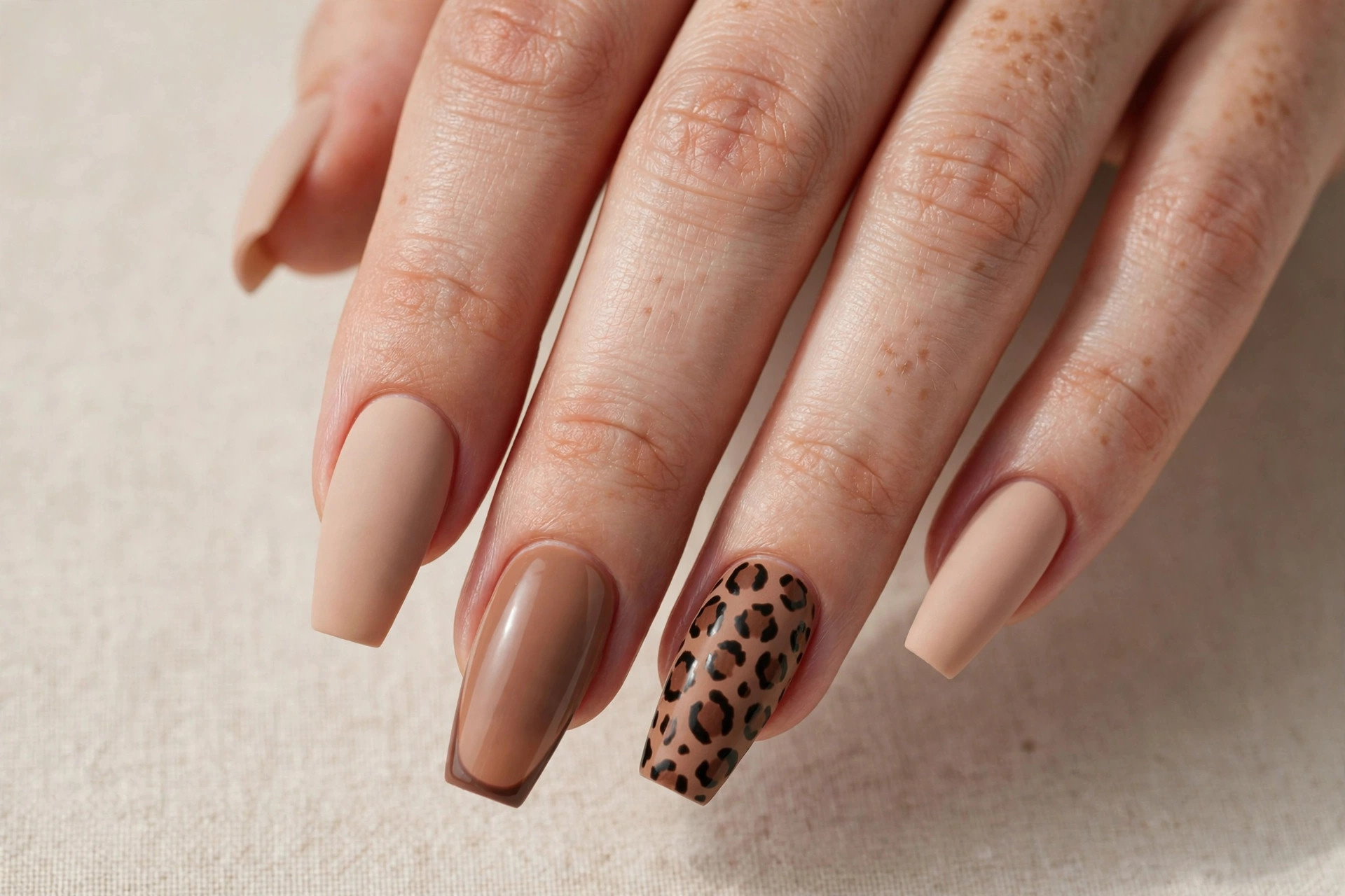 Leopard print accent coffin nails