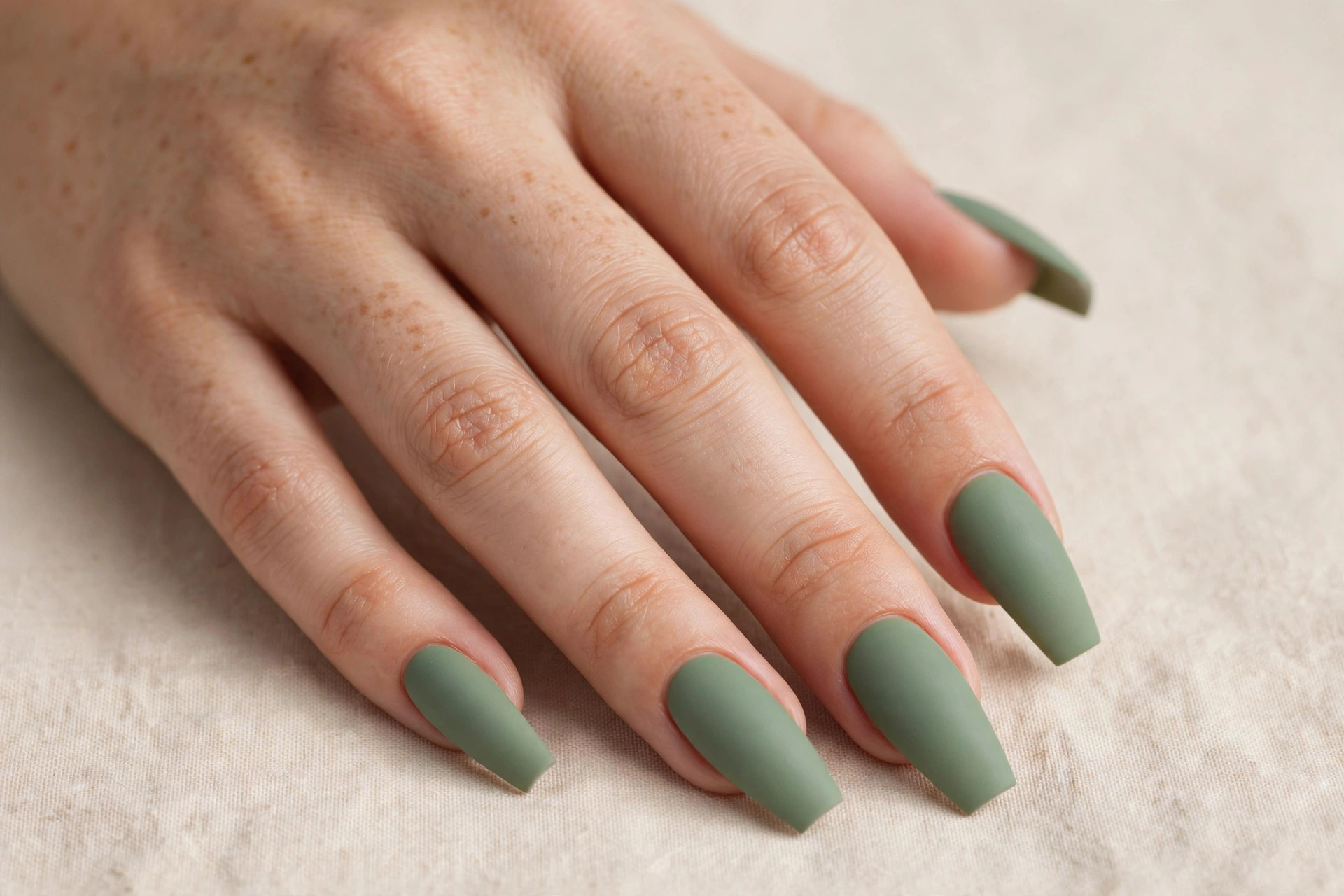 Sage green matte coffin nails