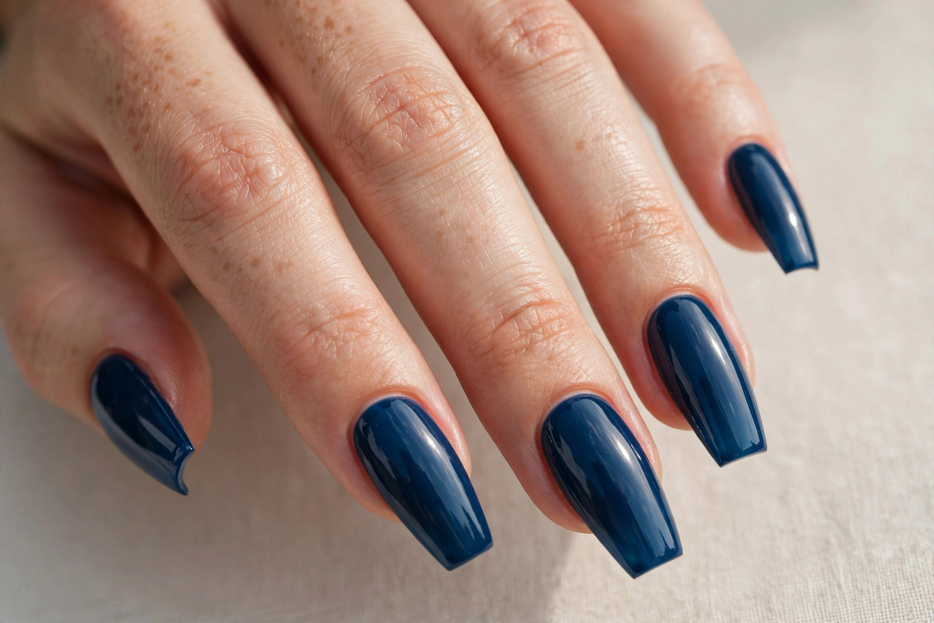 Deep ocean blue glossy coffin nails