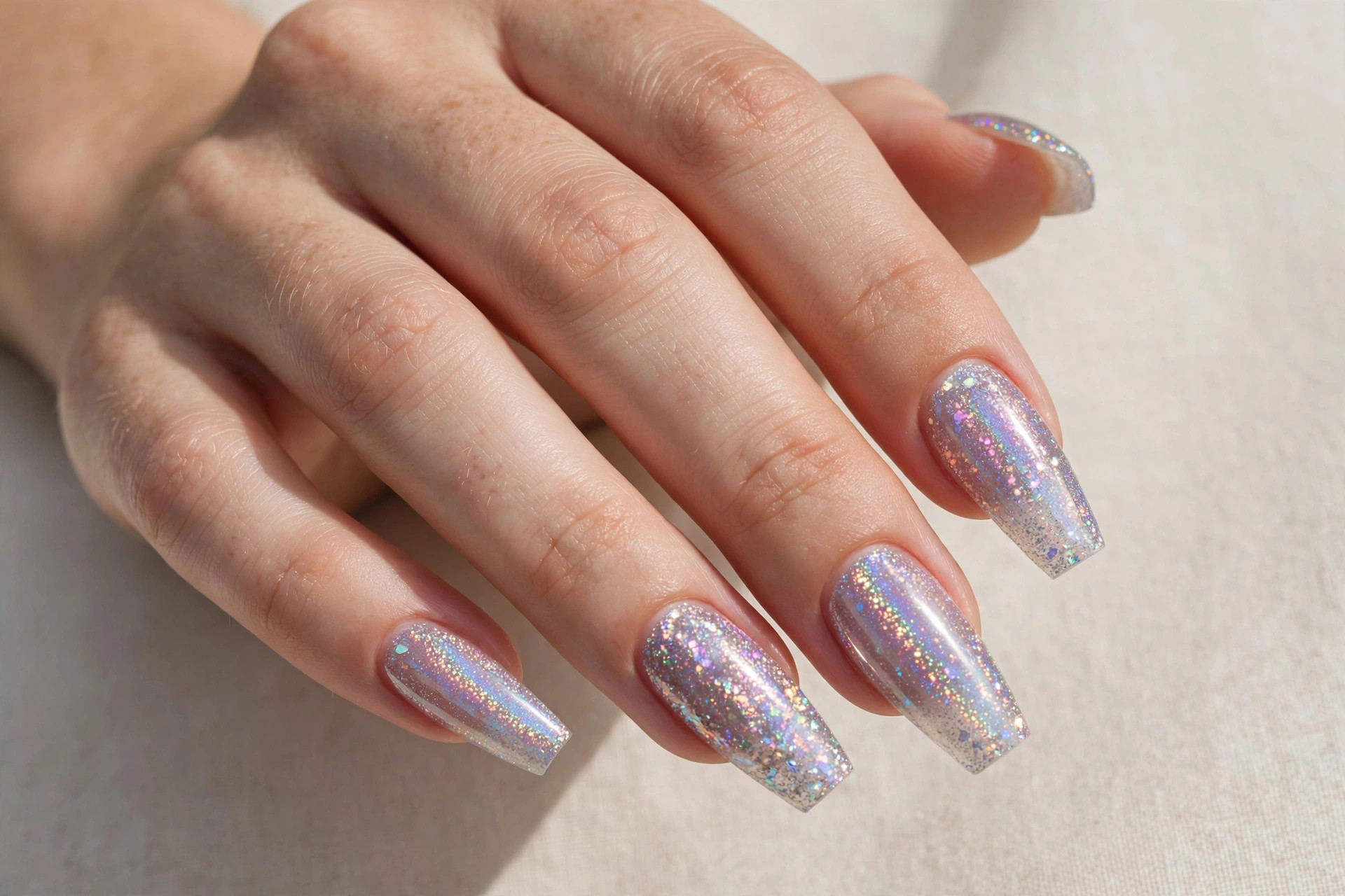 Holographic glitter rainbow coffin nails