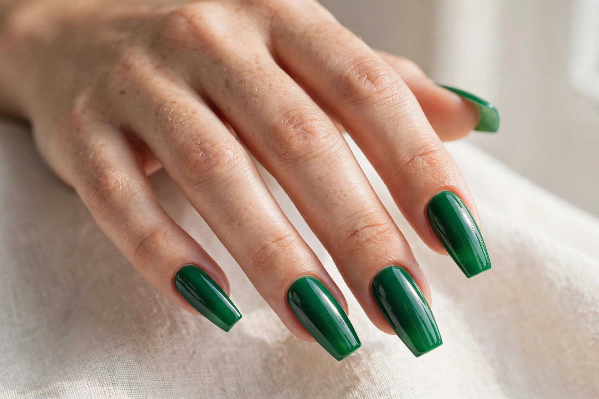 Emerald green glossy coffin nails