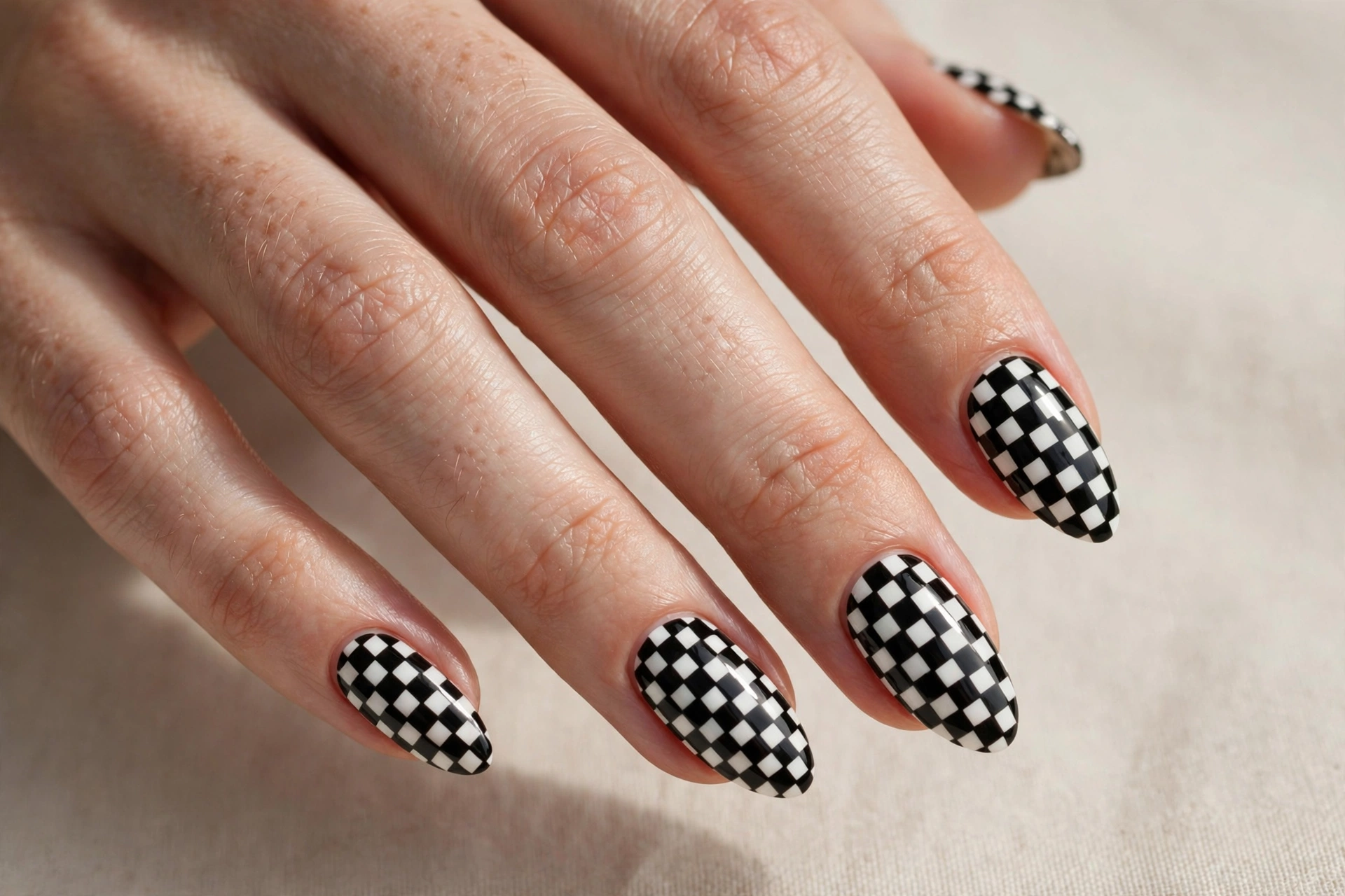 Black and white checkerboard cool nail design