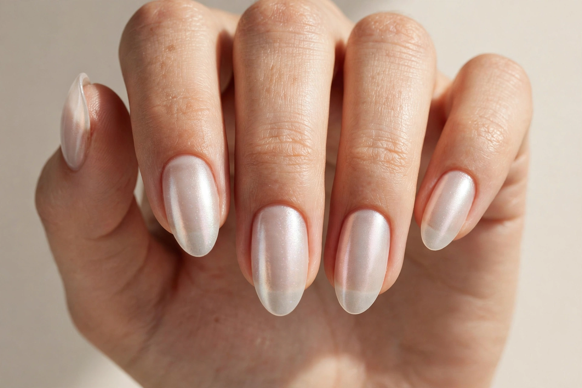 Frosted glass pearl sheen cool nail design