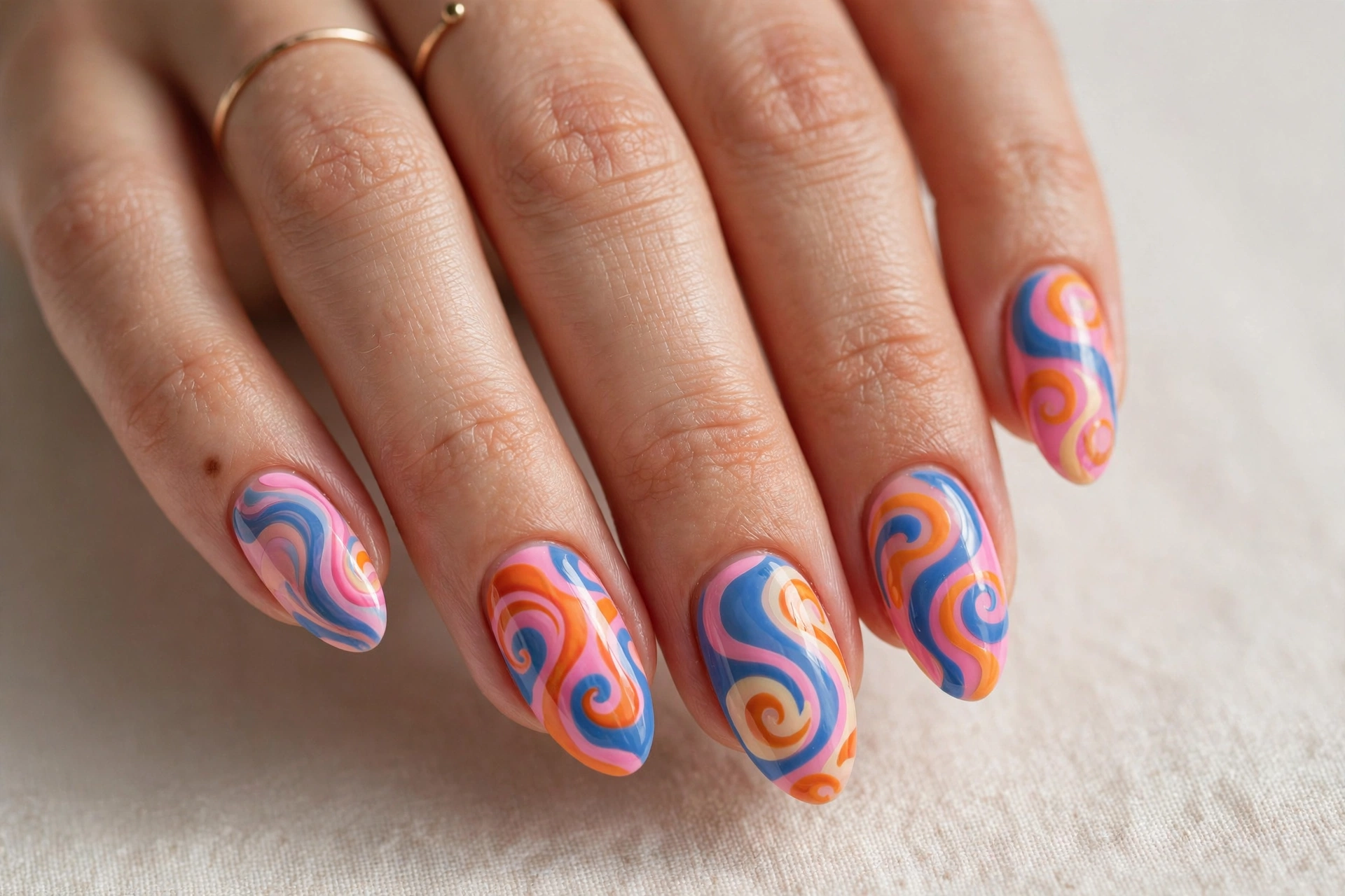 Colorful retro abstract swirl cool nail design