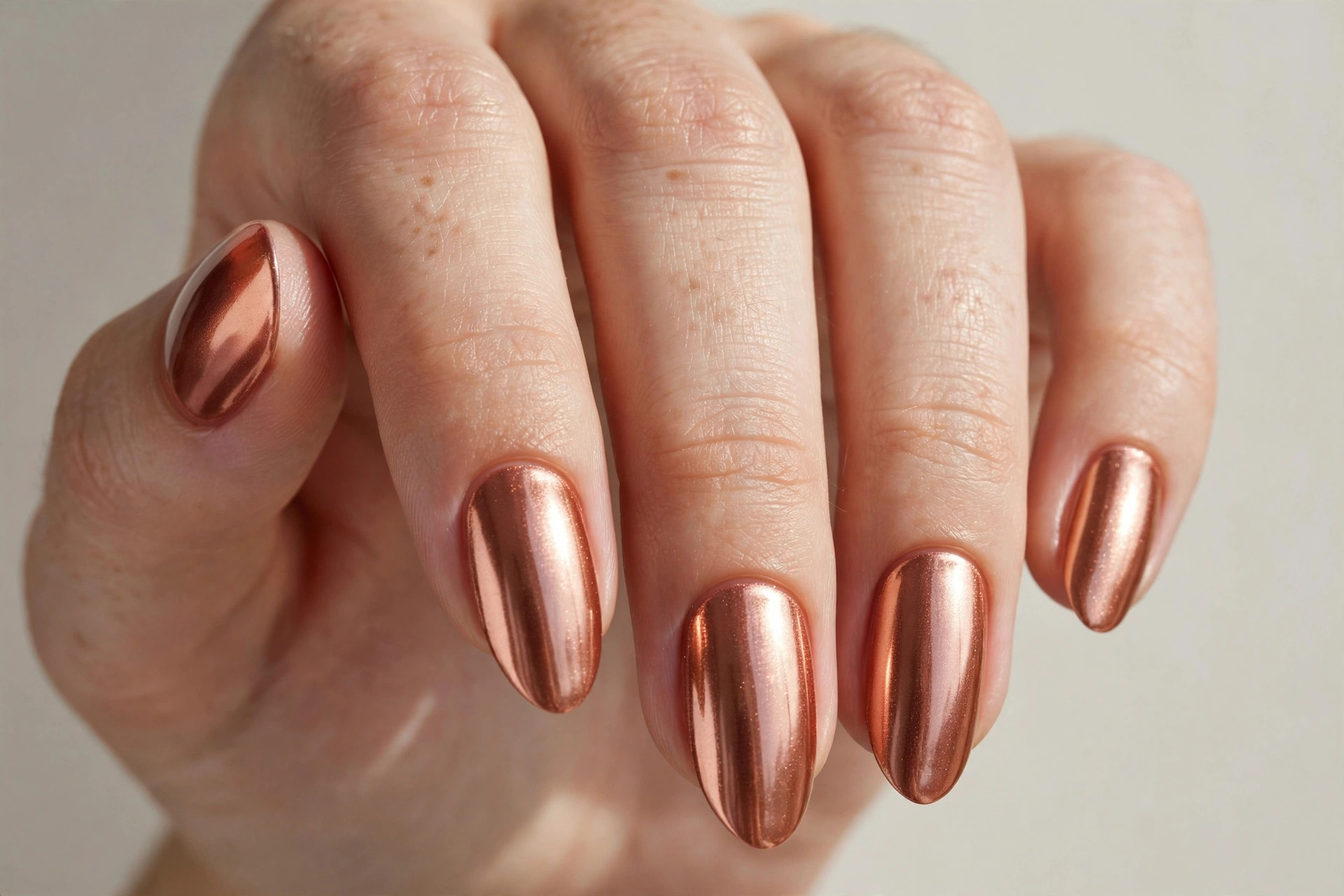 Copper chrome metallic manicure
