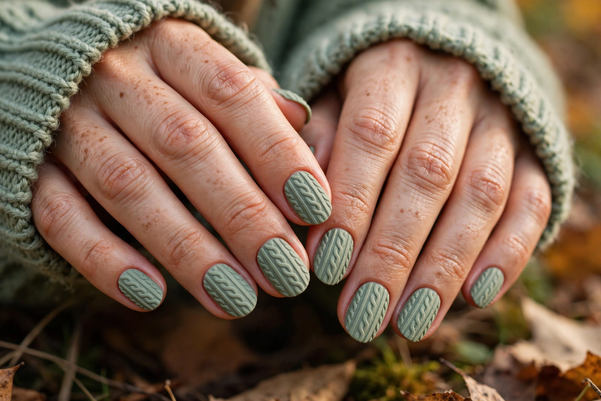 Sage green knit sweater nails