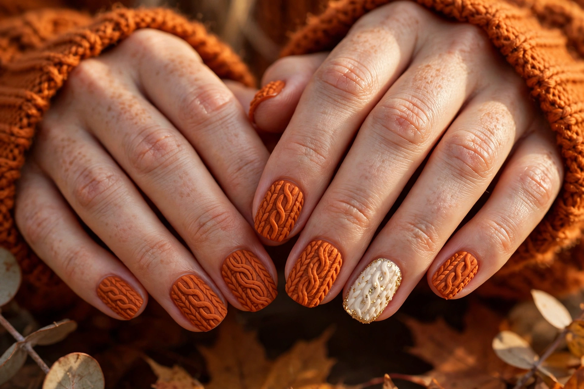 Pumpkin spice knit sweater nails