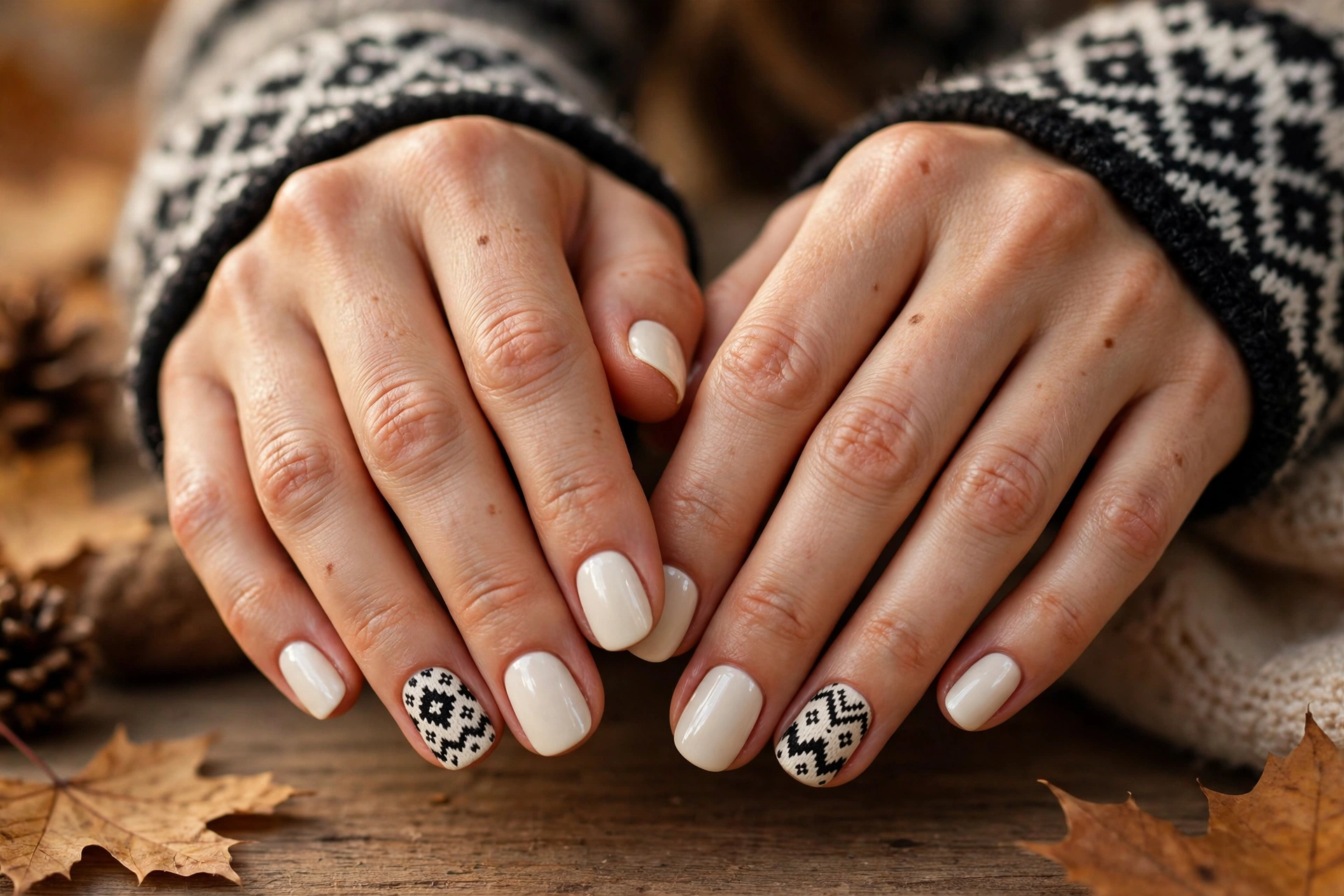 Black and white Fair Isle sweater nails