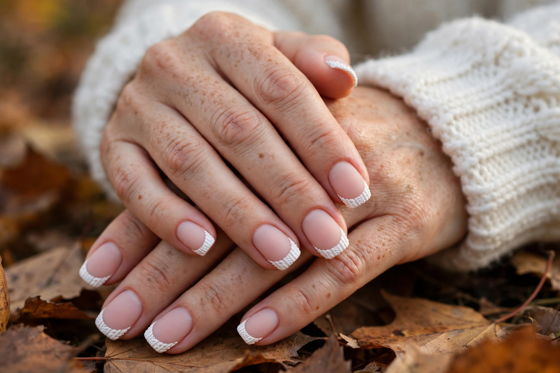 Winter white sweater French tip nails