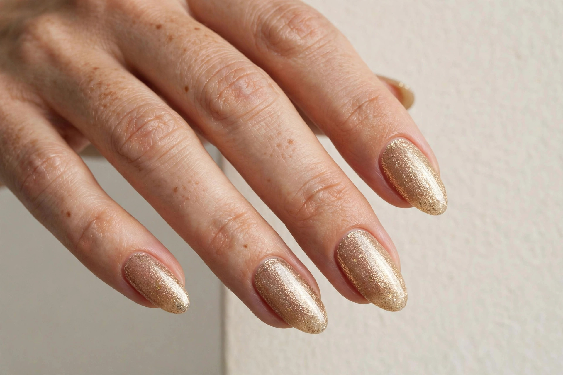 Champagne gold glitter nail manicure