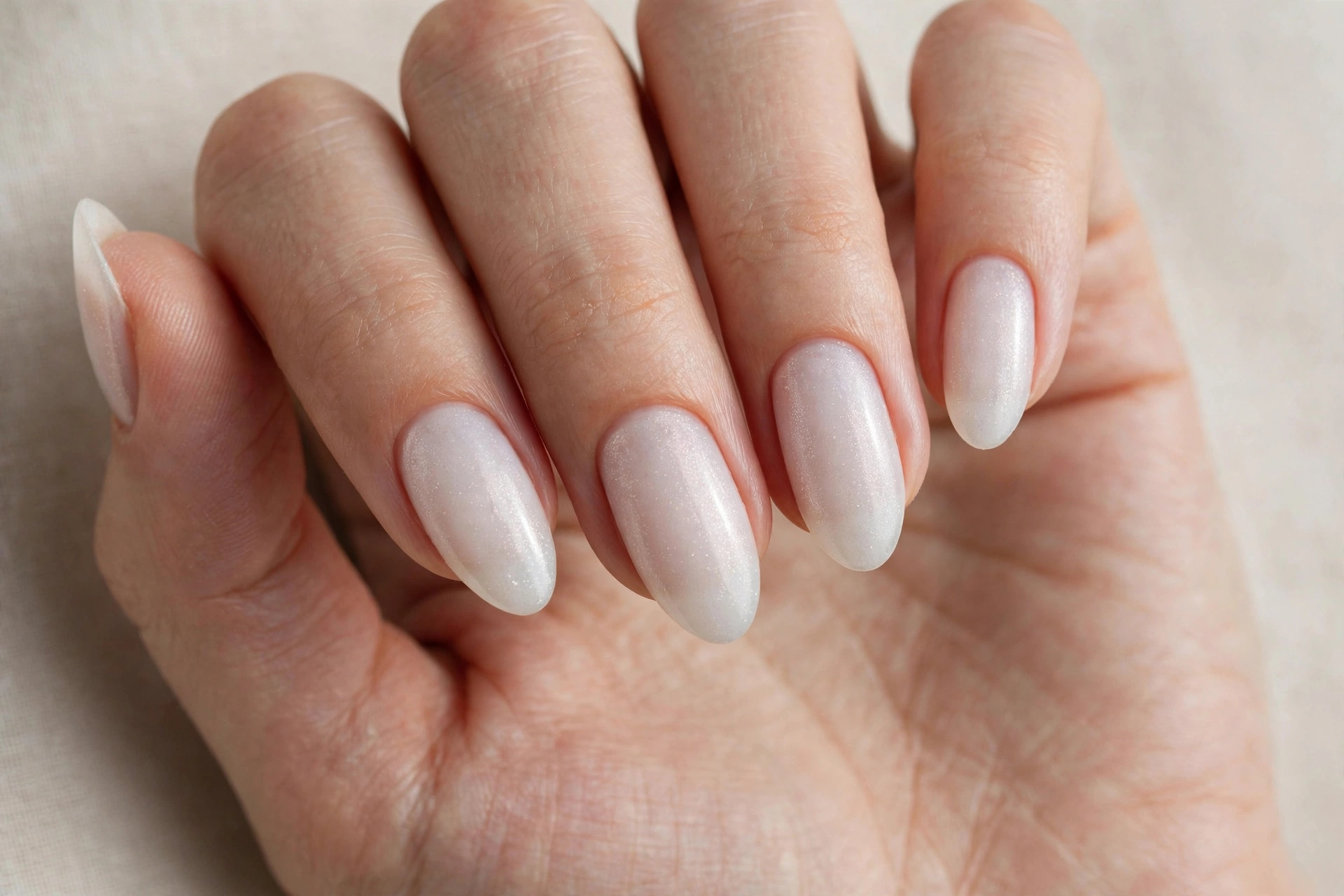 Frosted sheer white shimmer nail manicure