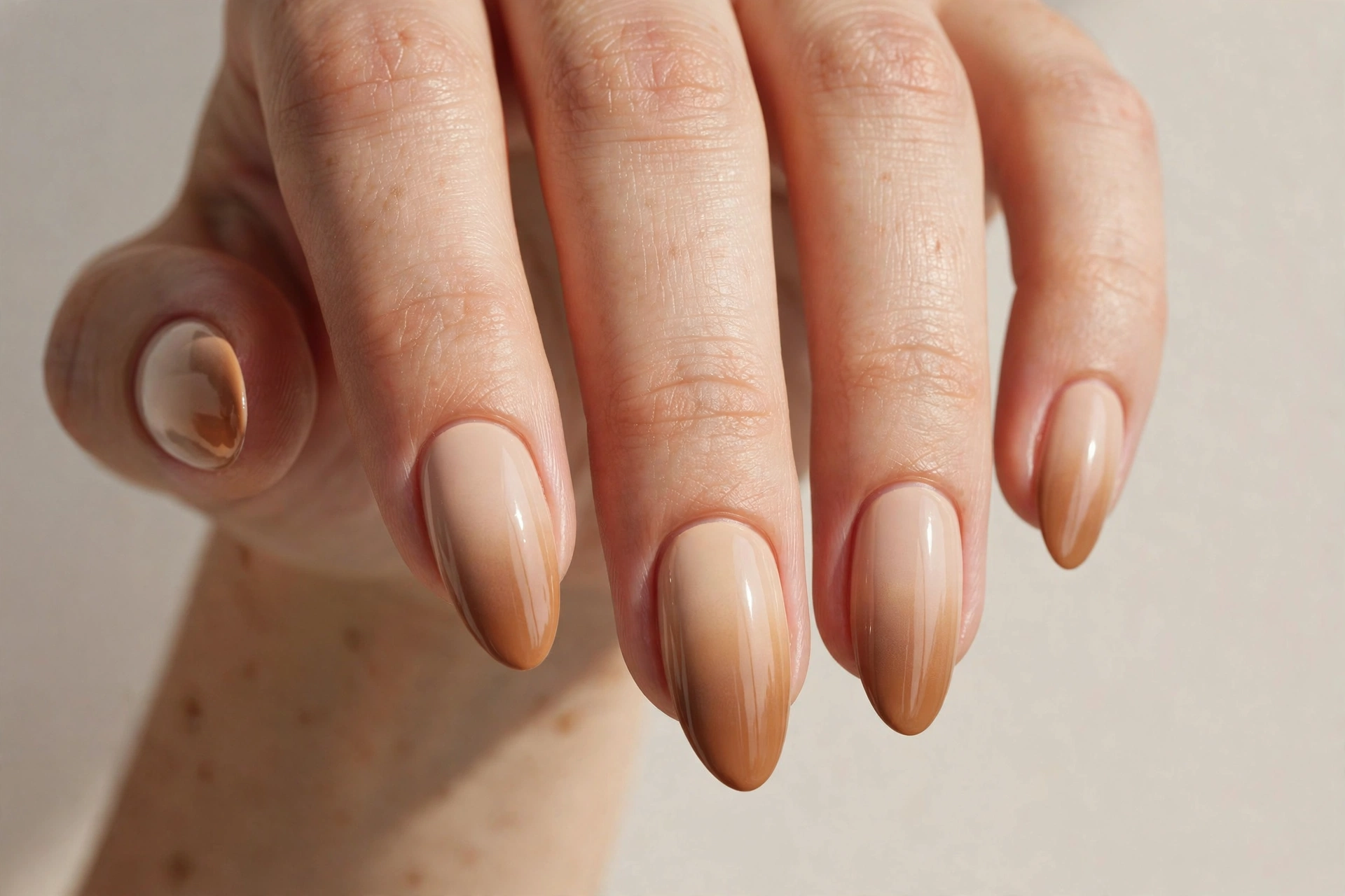 Caramel latte ombré fade manicure
