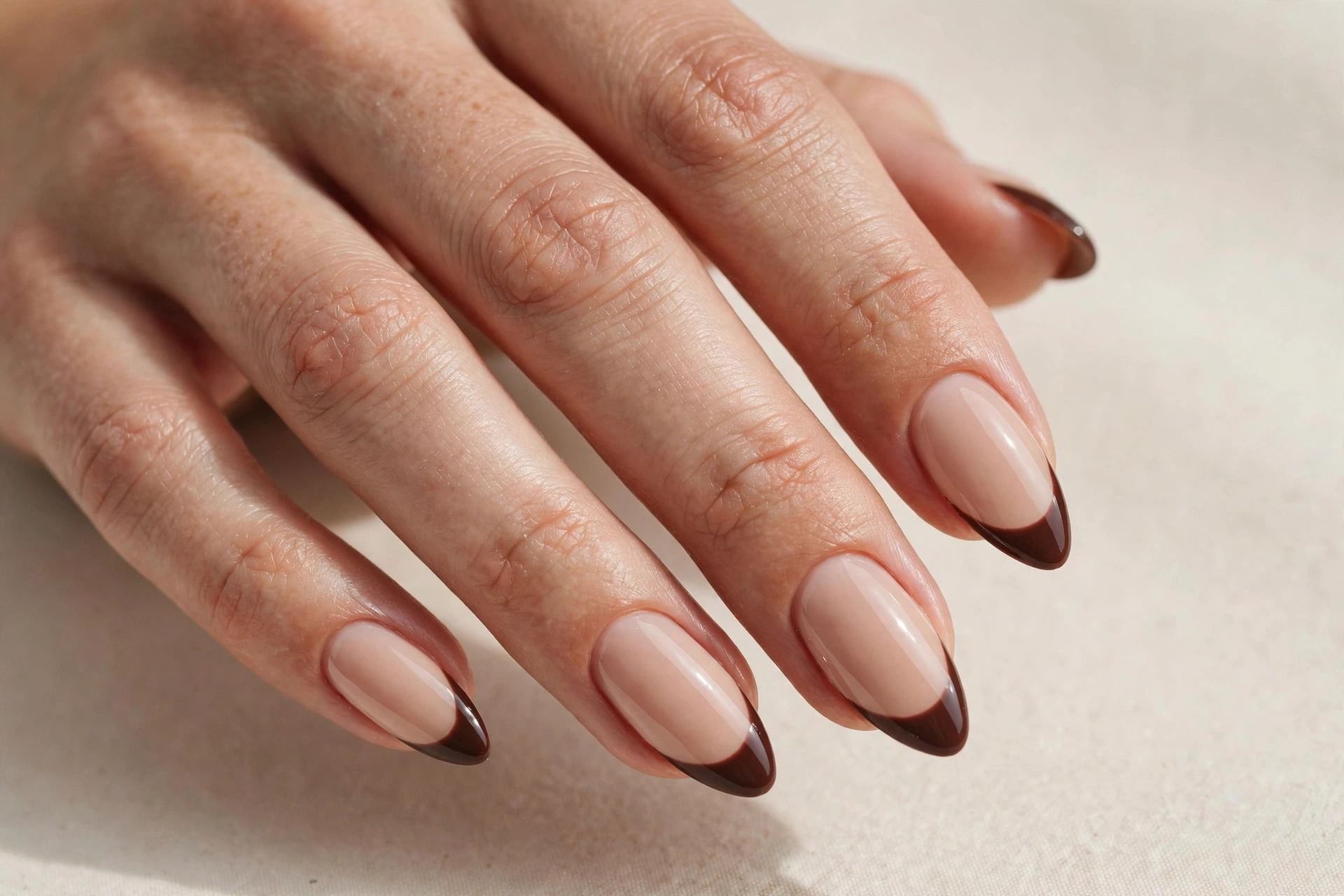 Chocolate brown french tip manicure
