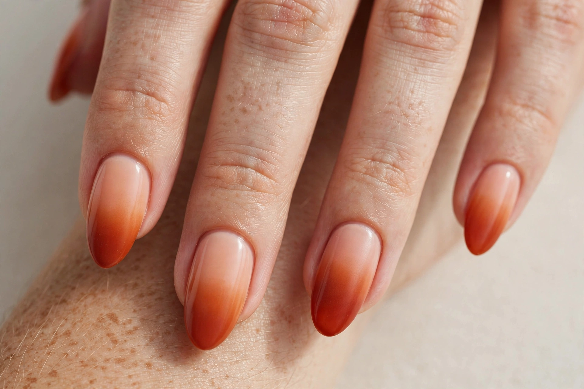 Rust orange ombré fade manicure