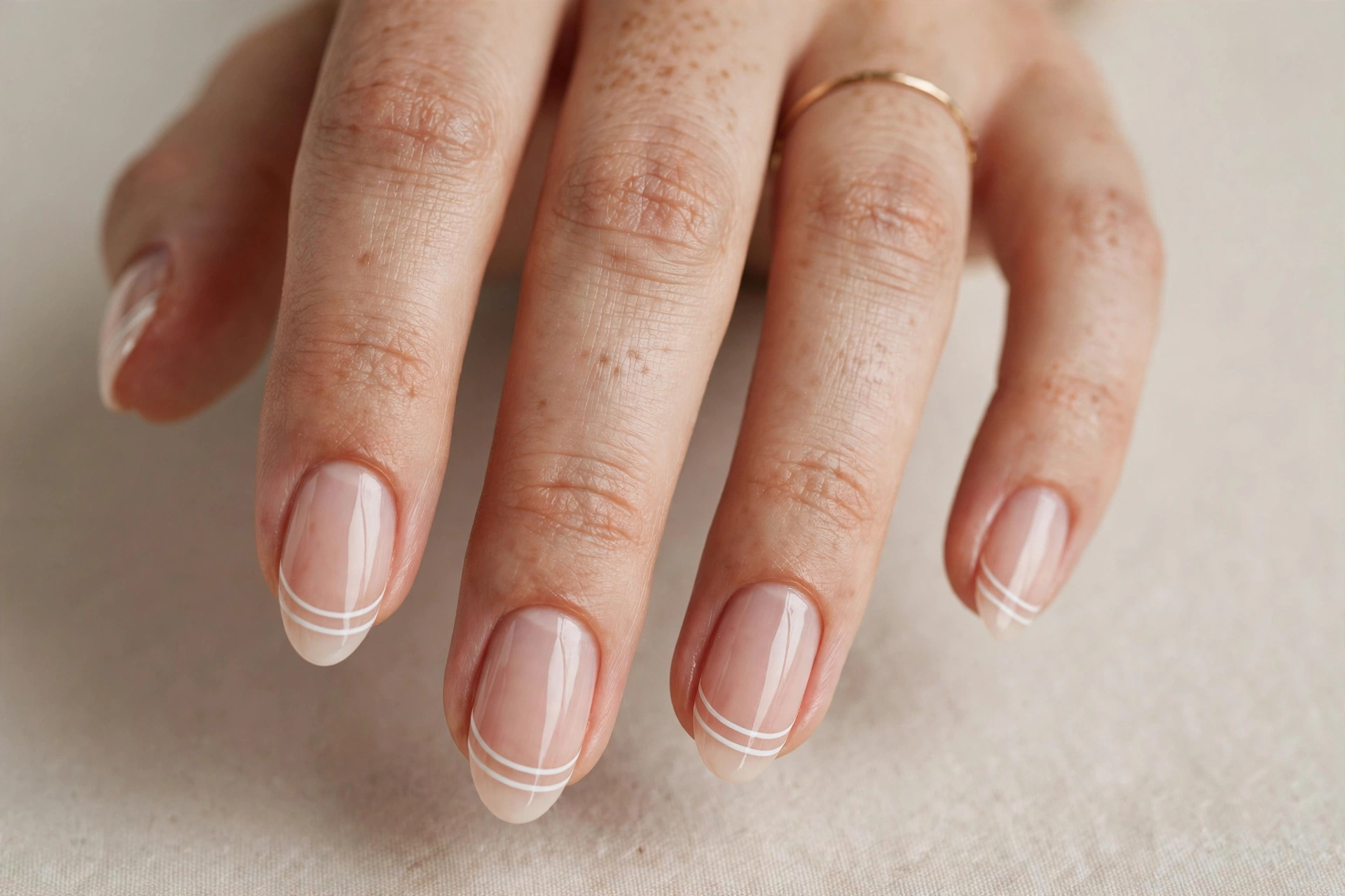 White French tips decorated with tiny daisy flowers