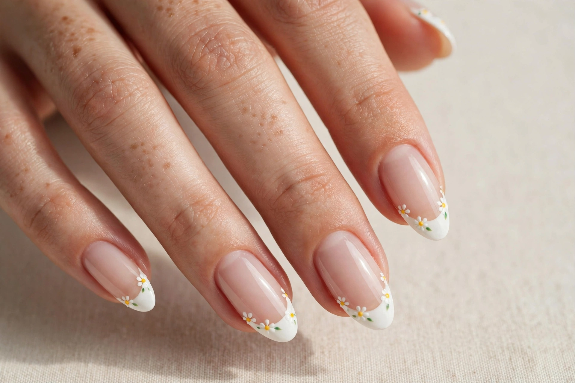 Chrome silver French tip manicure on almond nails