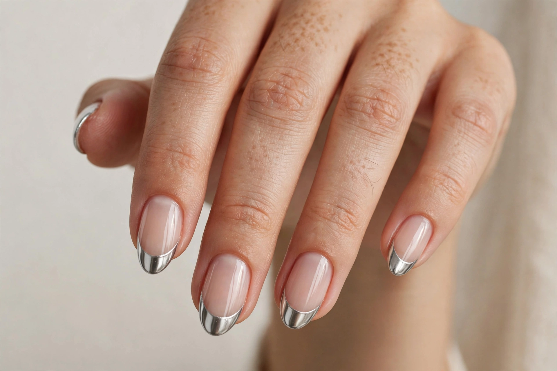 Double French line manicure with two thin white lines