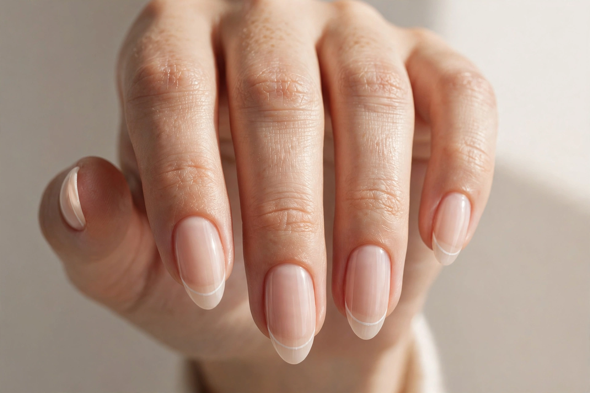 Lavender French tip manicure on almond nails