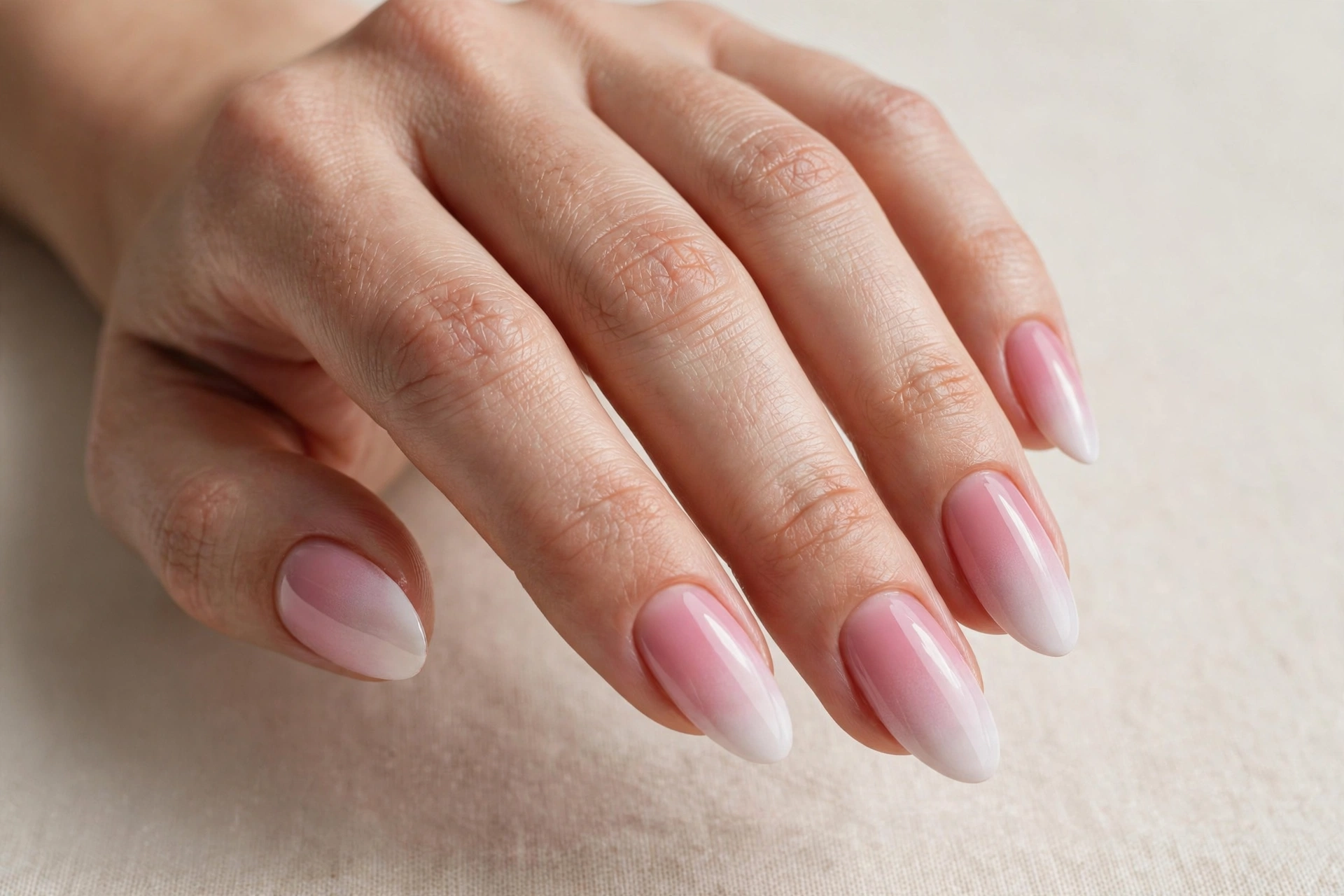 White French tips with tiny bow accent on ring finger