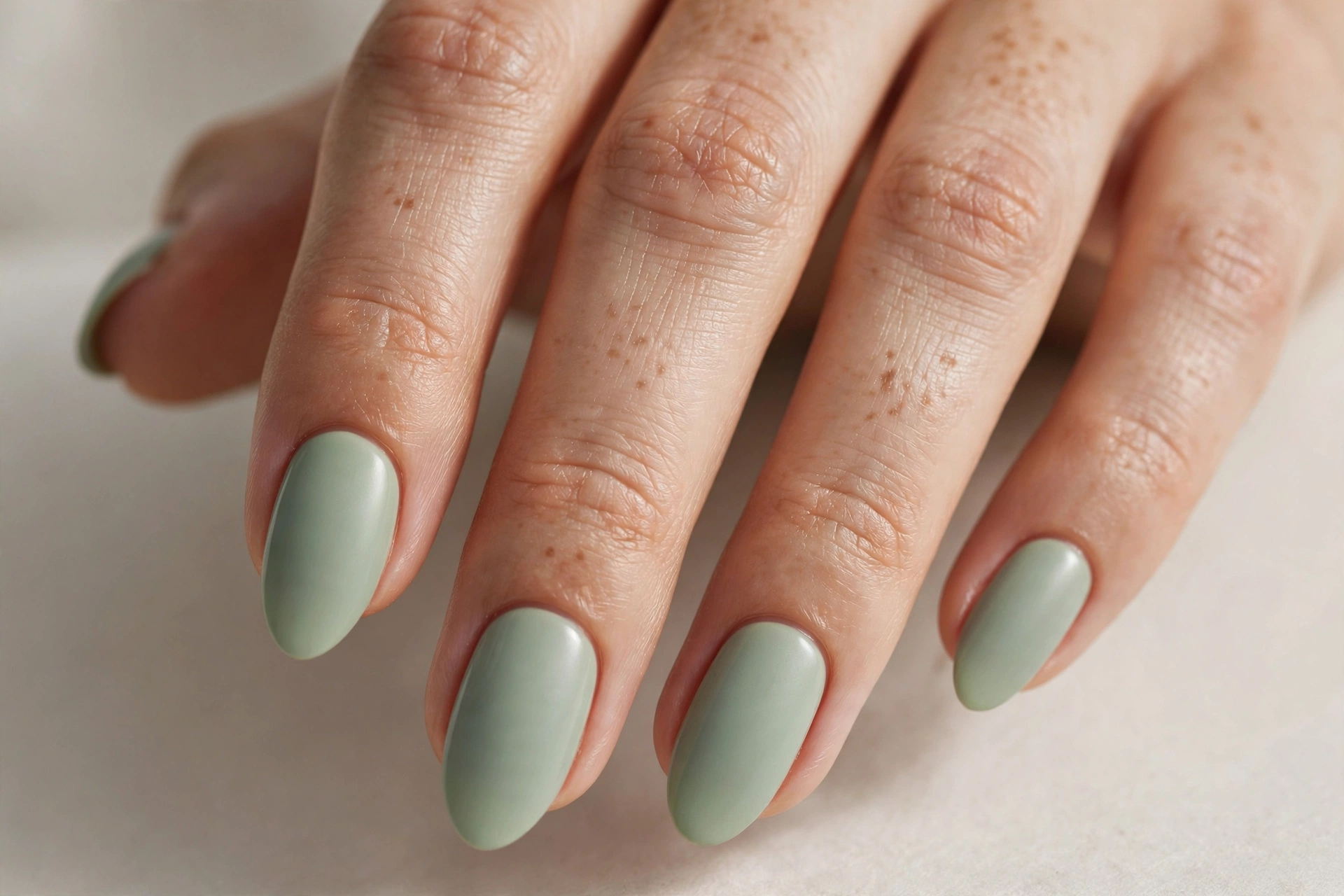 Sage green minimalist nail manicure