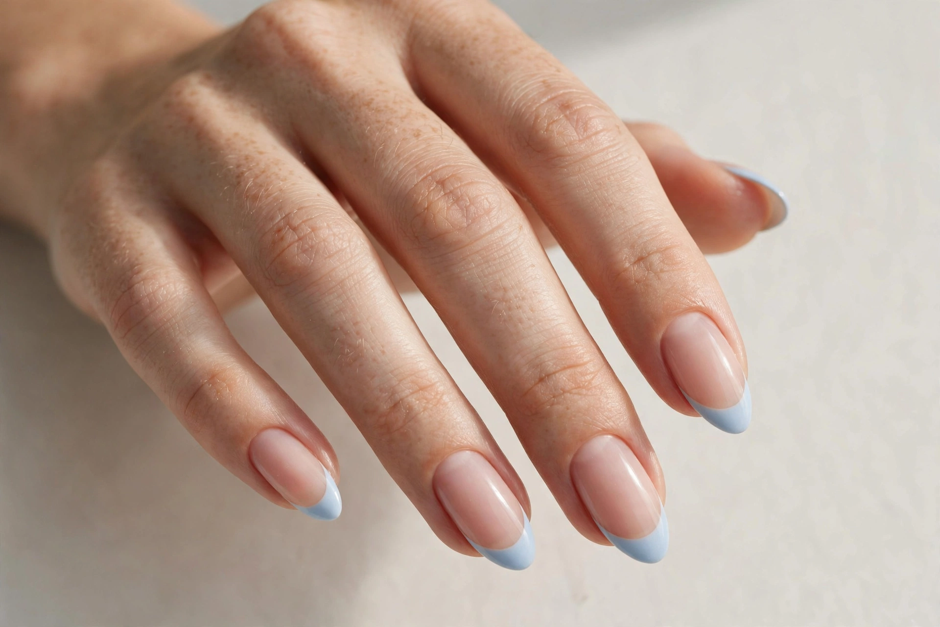 Baby blue French tip manicure