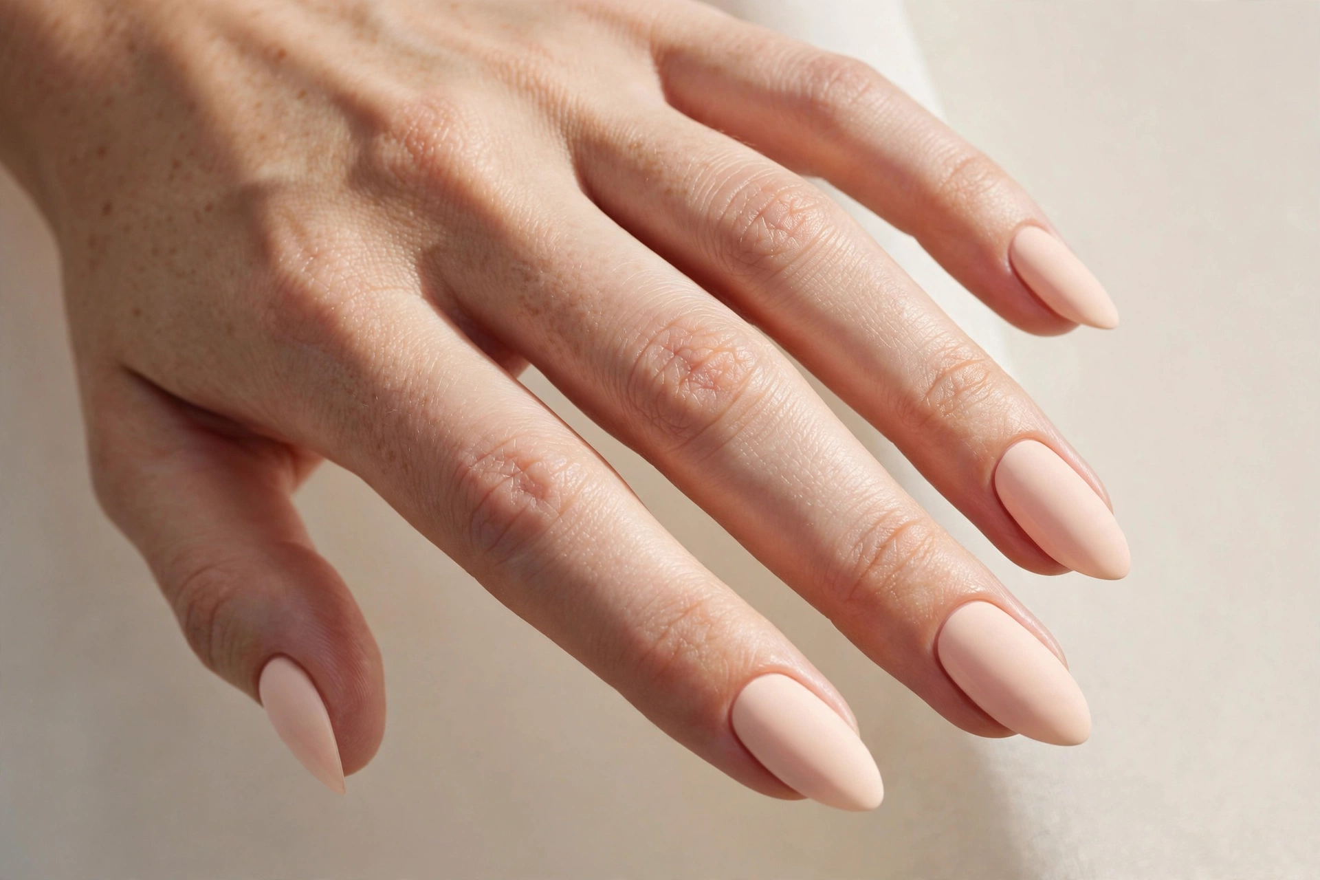 Pale peach minimalist nail manicure