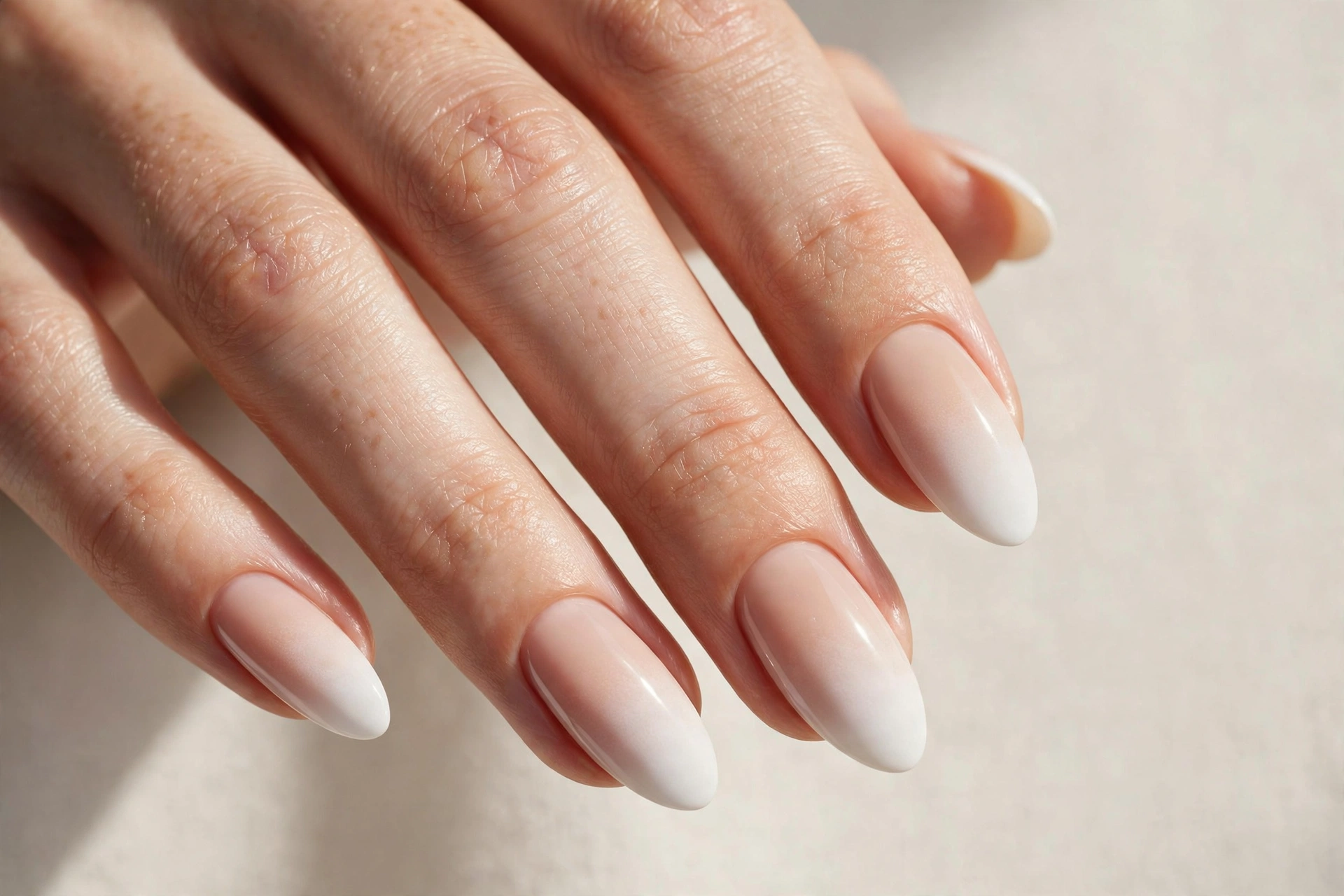 Nude to white ombre gradient manicure