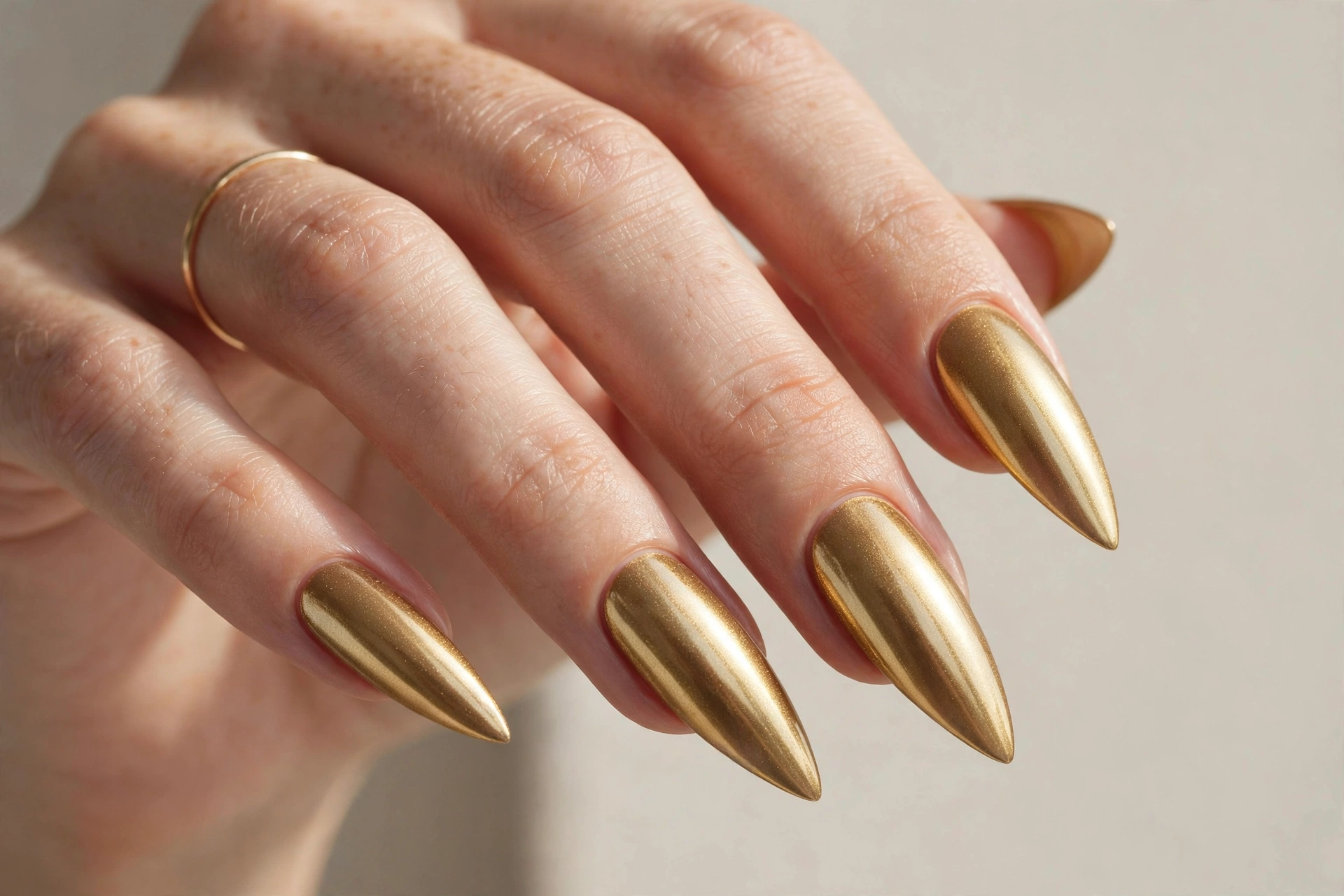 Metallic gold stiletto nails
