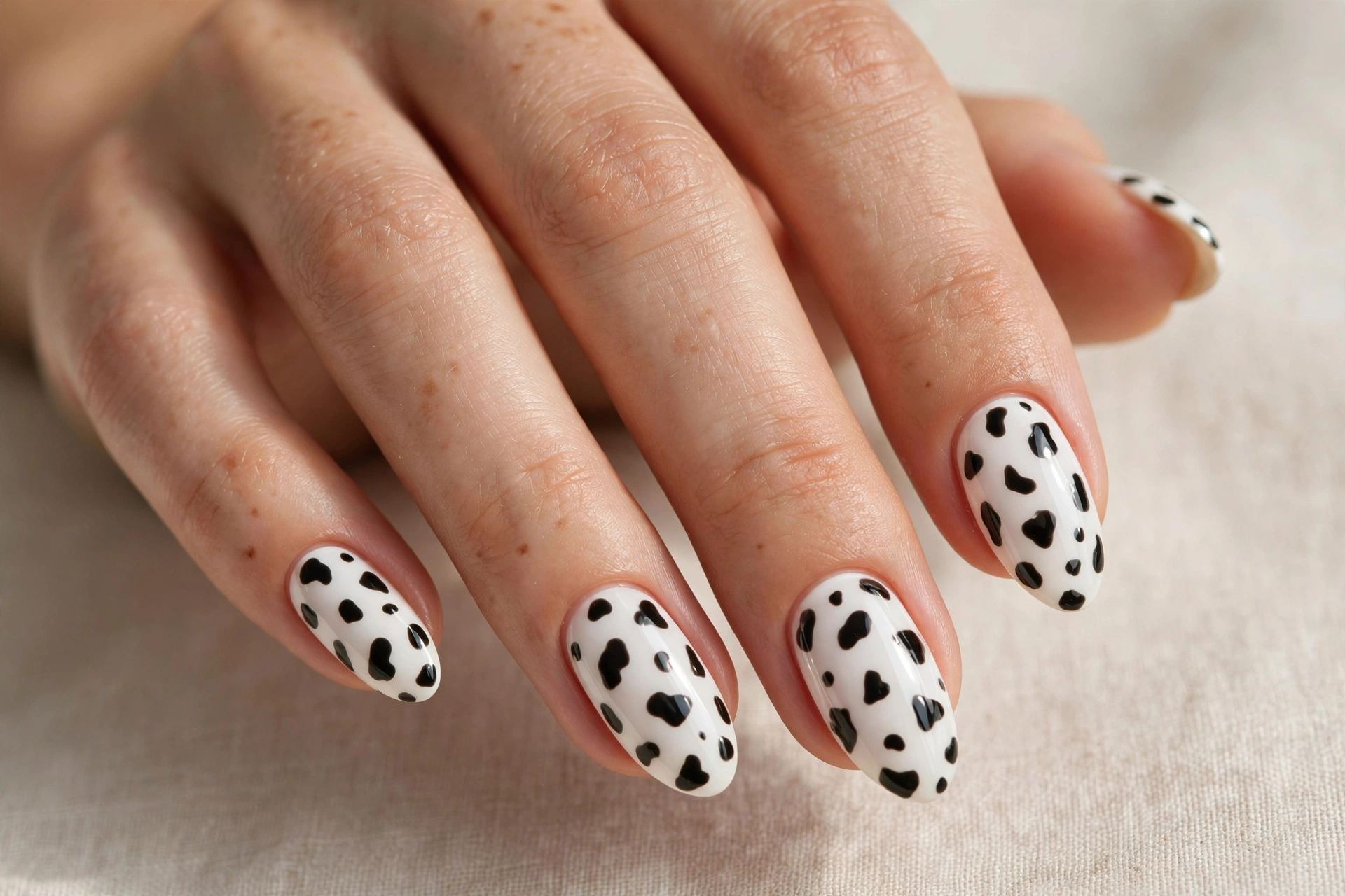 White nails with black dalmatian spot pattern