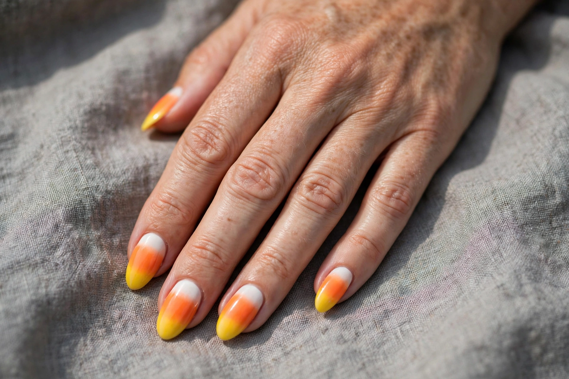 Easy Halloween designs for nails – candy corn gradient nail art