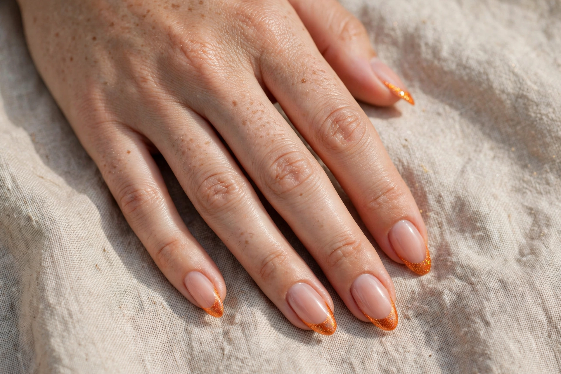 Easy Halloween designs for nails – glittery orange French tips
